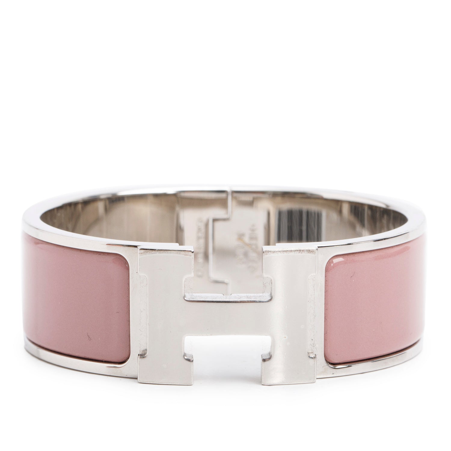 Hermes Palladium-Plated Bois de Rose Enamel Clic Clac H Bracelet w/ Box