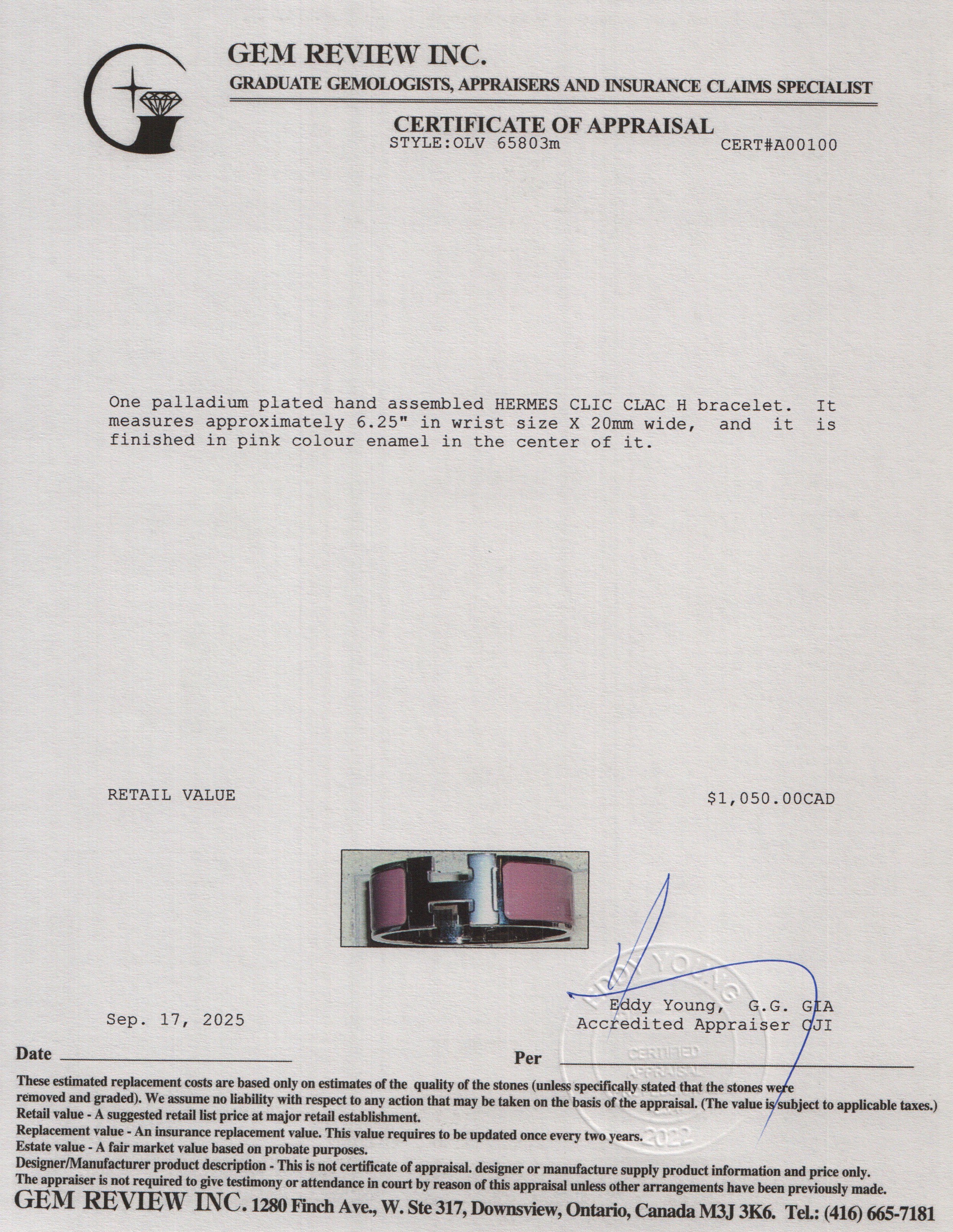 Hermes Palladium-Plated Bois de Rose Enamel Clic Clac H Bracelet w/ Box