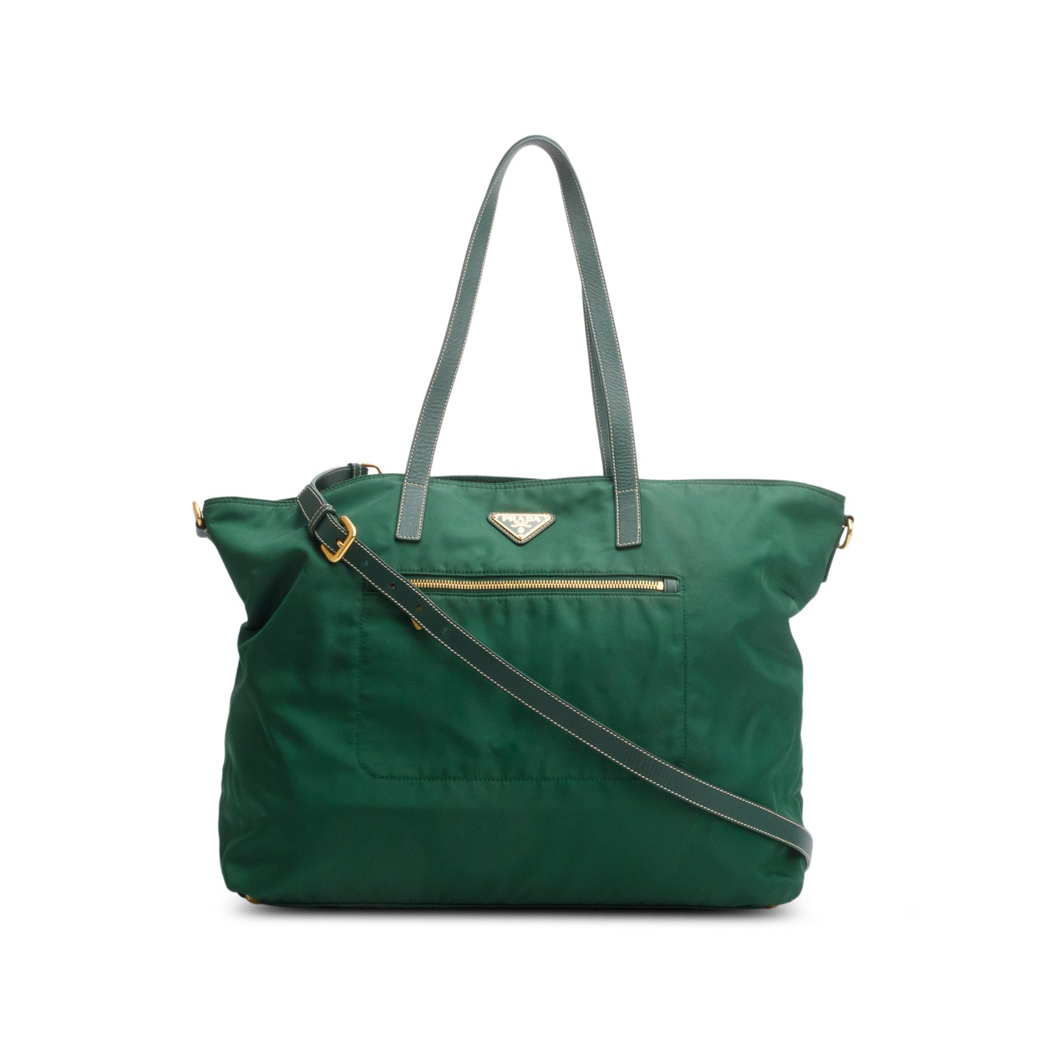 Prada Green Saffiano-Trimmed Tessuto Nylon Tote w/ Strap