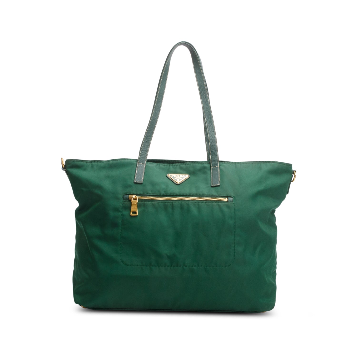Prada Green Saffiano-Trimmed Tessuto Nylon Tote w/ Strap