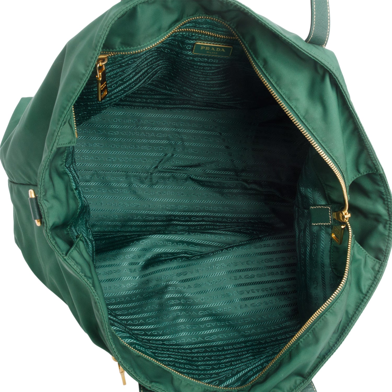 Prada Green Saffiano-Trimmed Tessuto Nylon Tote w/ Strap