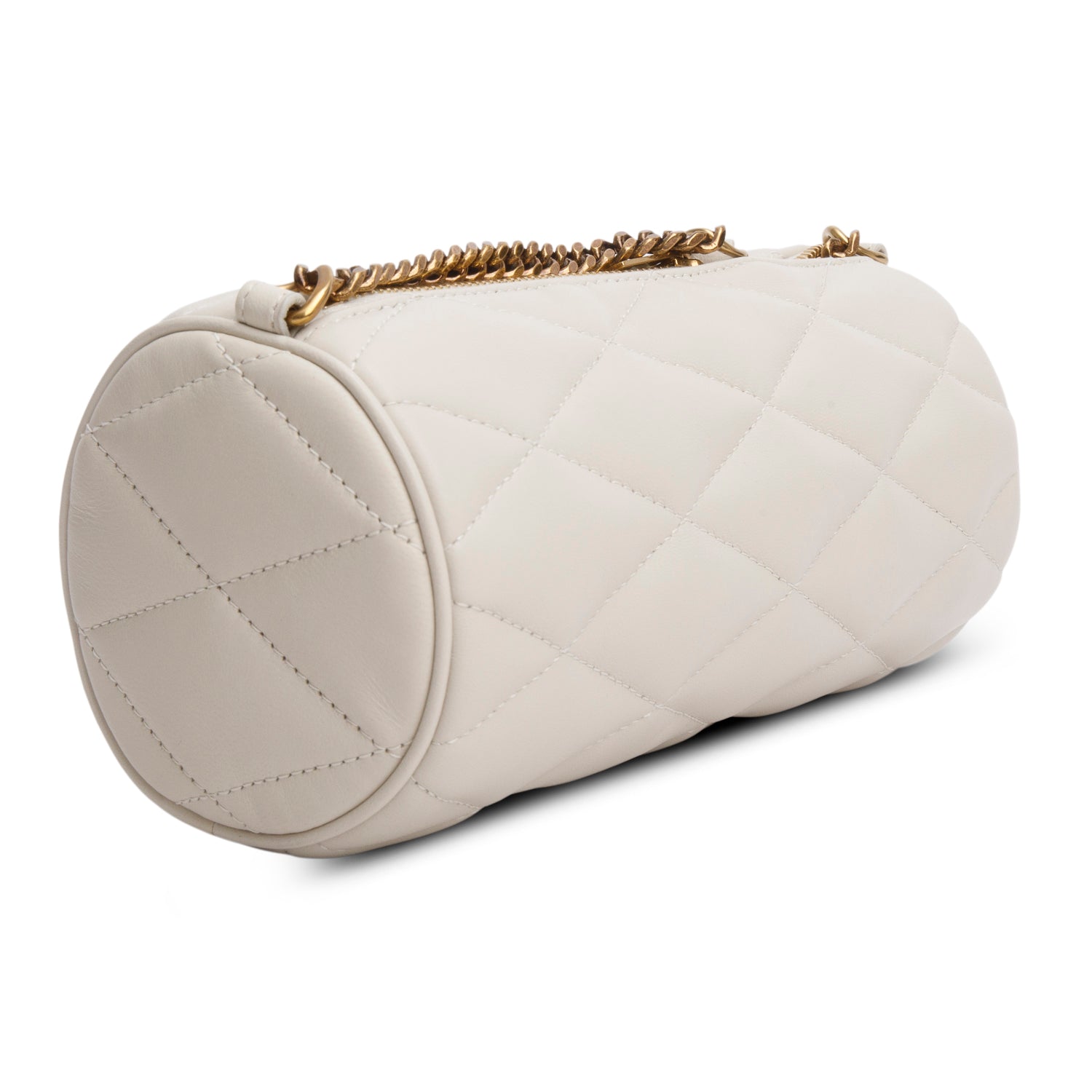 Saint Laurent 2022 Ivory Quilted Lambskin Leather Mini Sade Tube Bag