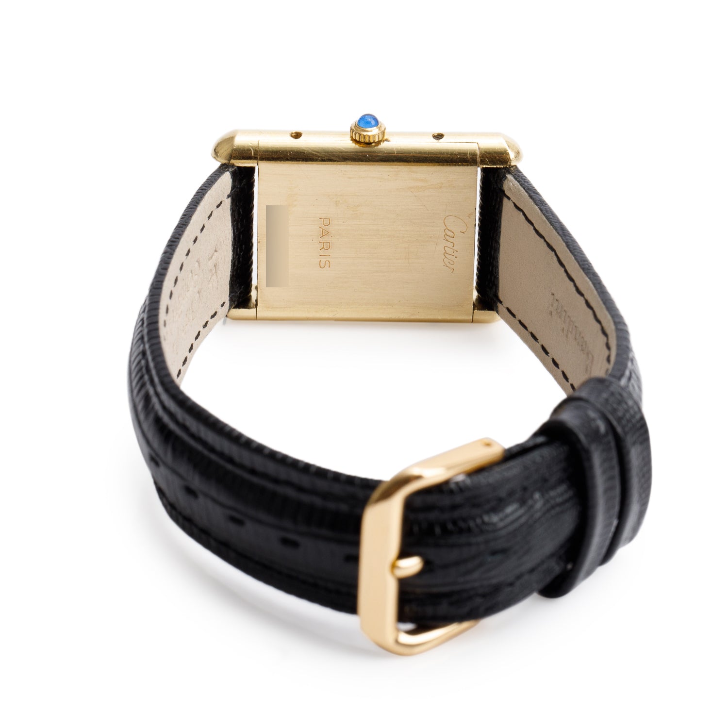 Cartier Vintage 18k Yellow Gold Must de Cartier Tank Manual Watch Black Dial