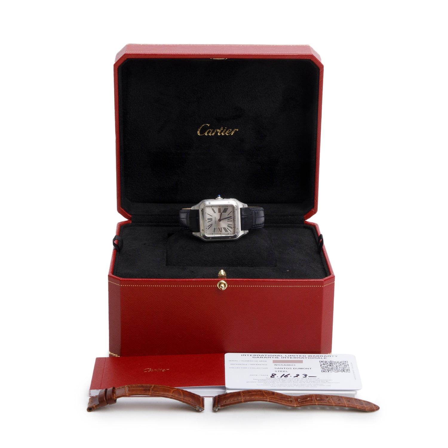 Cartier 2023 Stainless Steel Santos Dumont Watch, Small Model 4242 w/ Box, Papers & Extra Strap