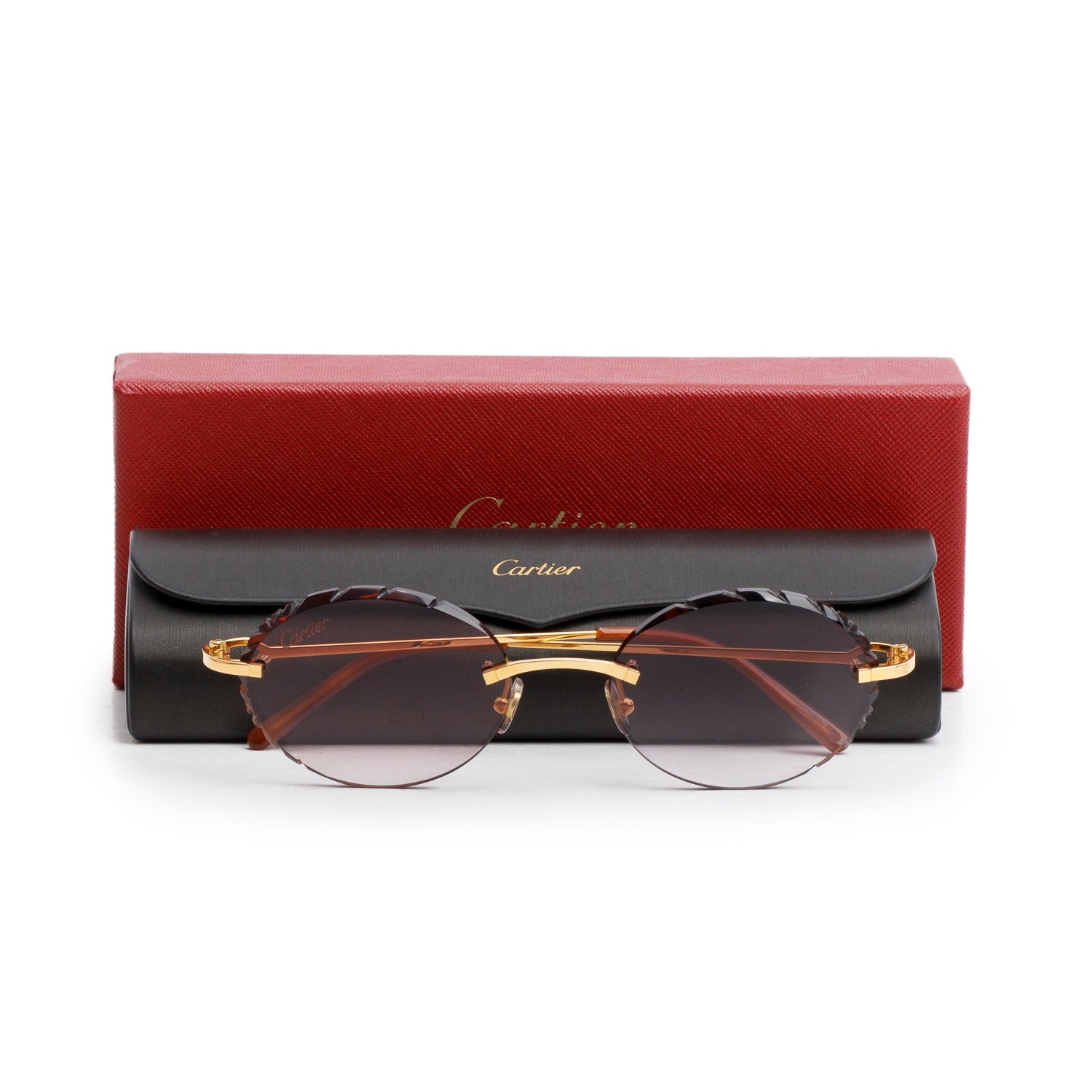 Cartier CT00500 Rimless Oval Diamond Cut Sunglasses w/ Box & Case