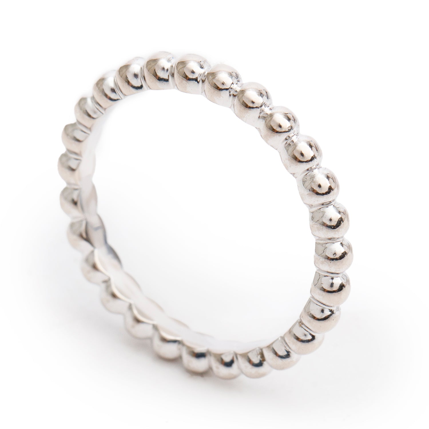 Van Cleef & Arpels 18k White Gold Perlee Pearls of Gold Ring, Medium Model Size 59 8.75 w/ Box & Certificate