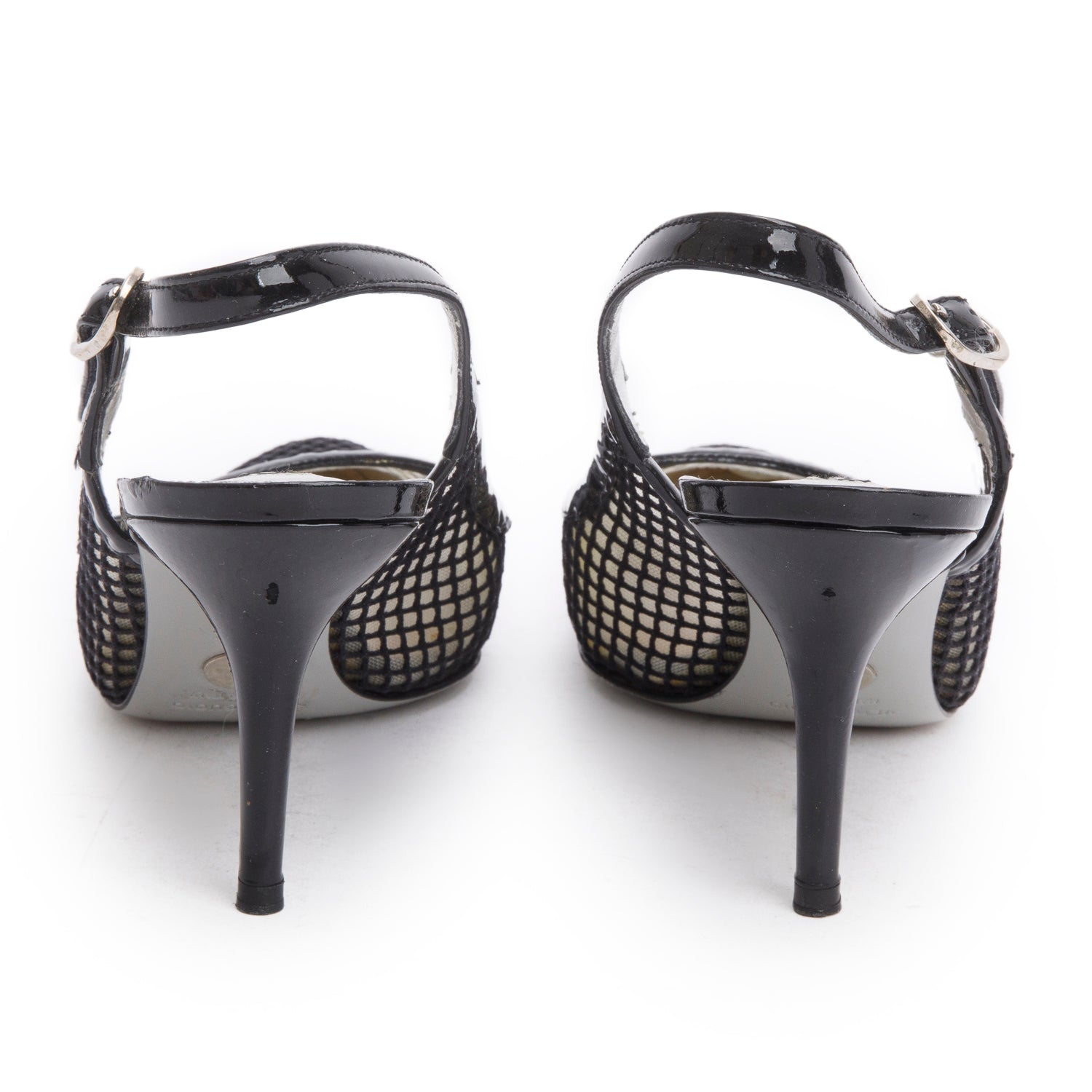 Dolce & Gabbana Black Fishnet Cap Toe Slingback Pumps, Size 38.5