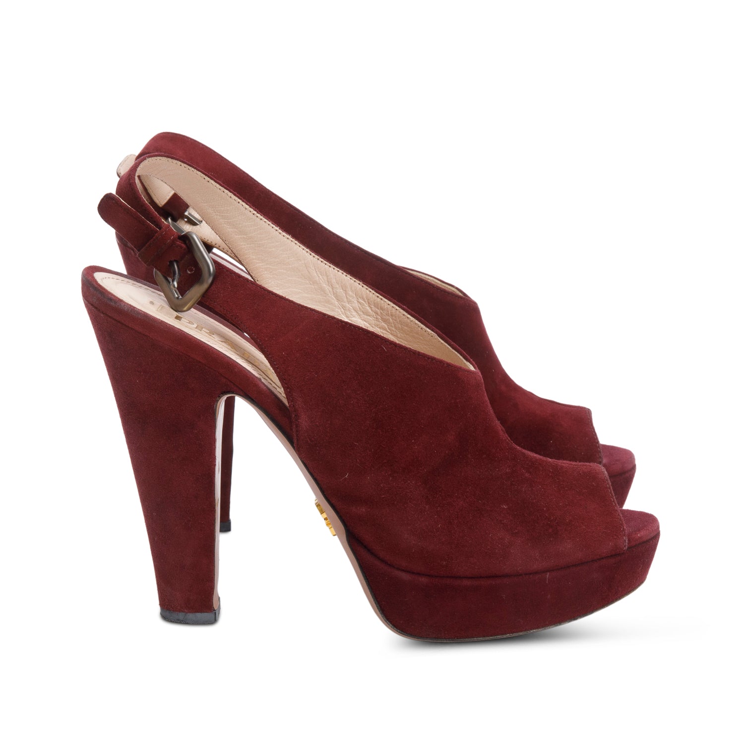 Prada Burgundy Suede Slingback Pumps, Size 38