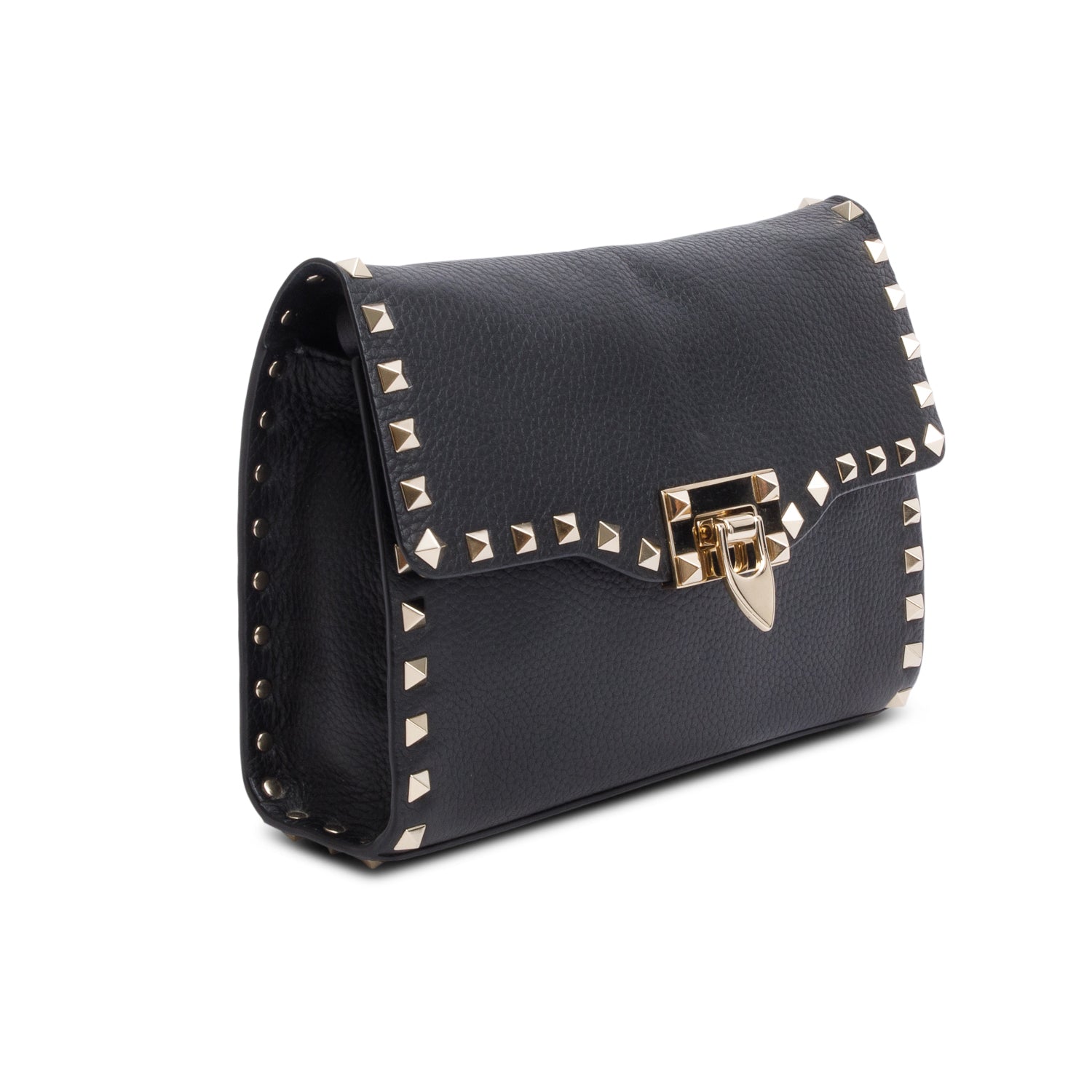 Valentino Black Small Rockstud Grainy Calfskin Crossbody Bag