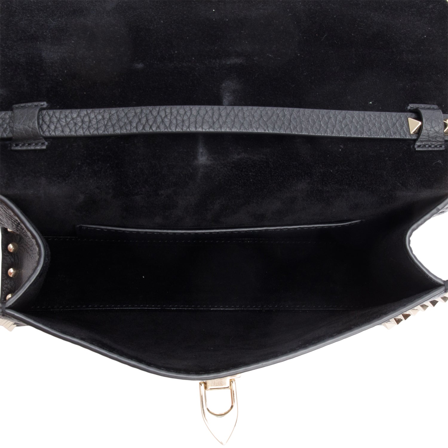 Valentino Black Small Rockstud Grainy Calfskin Crossbody Bag
