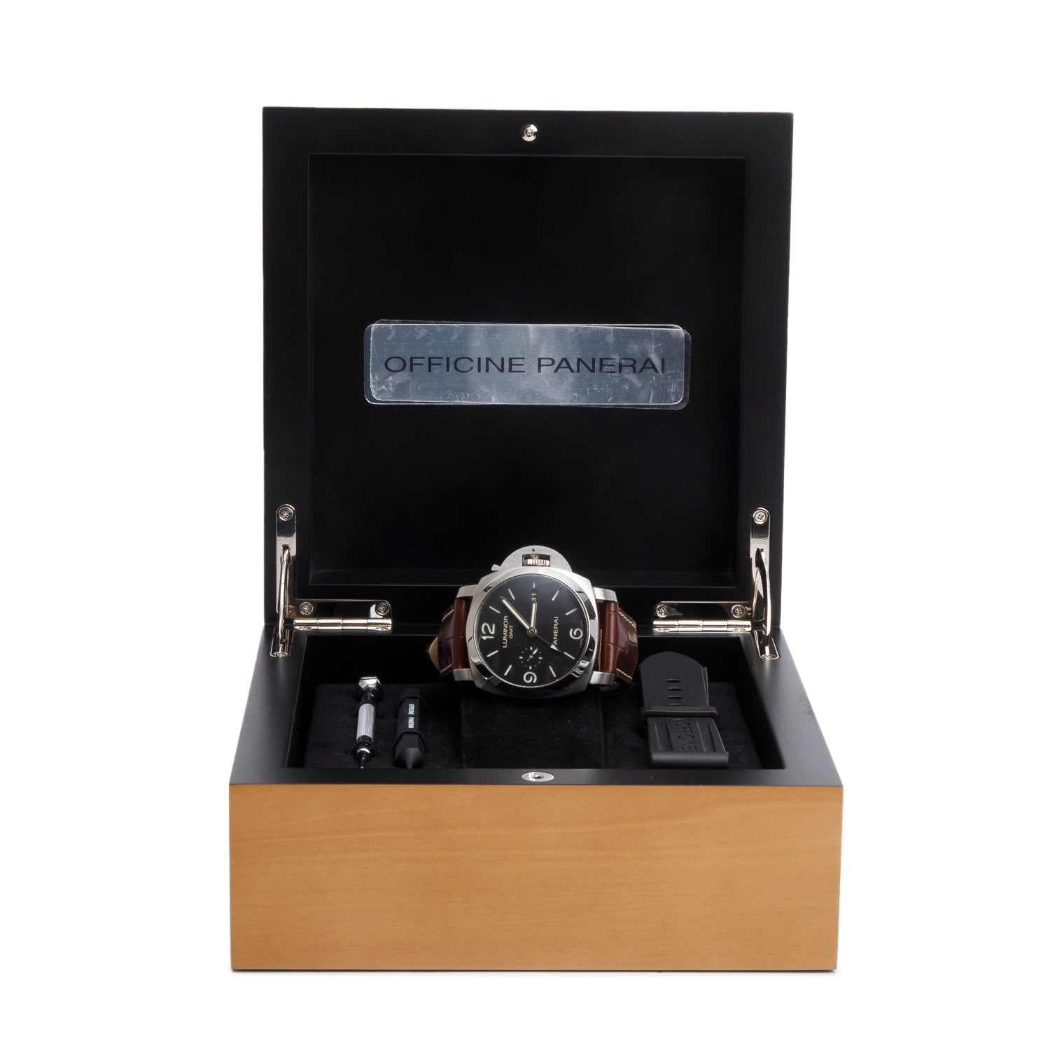 Panerai Stainless Steel Luminor 1950 3 Days 44 MM Automatic GMT Watch Black Dial PAM00320 w/ Box & Papers