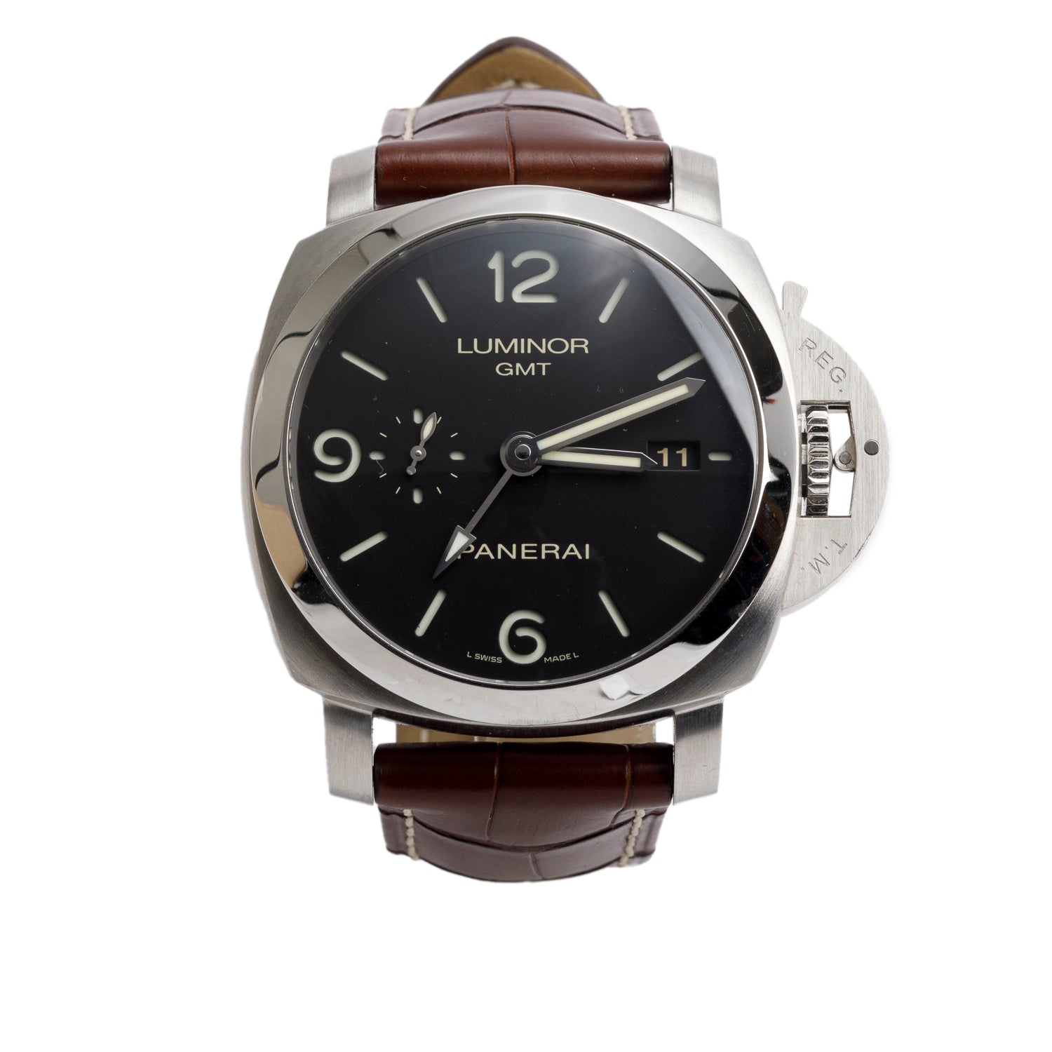Panerai Stainless Steel Luminor 1950 3 Days 44 MM Automatic GMT Watch Black Dial PAM00320 w/ Box & Papers