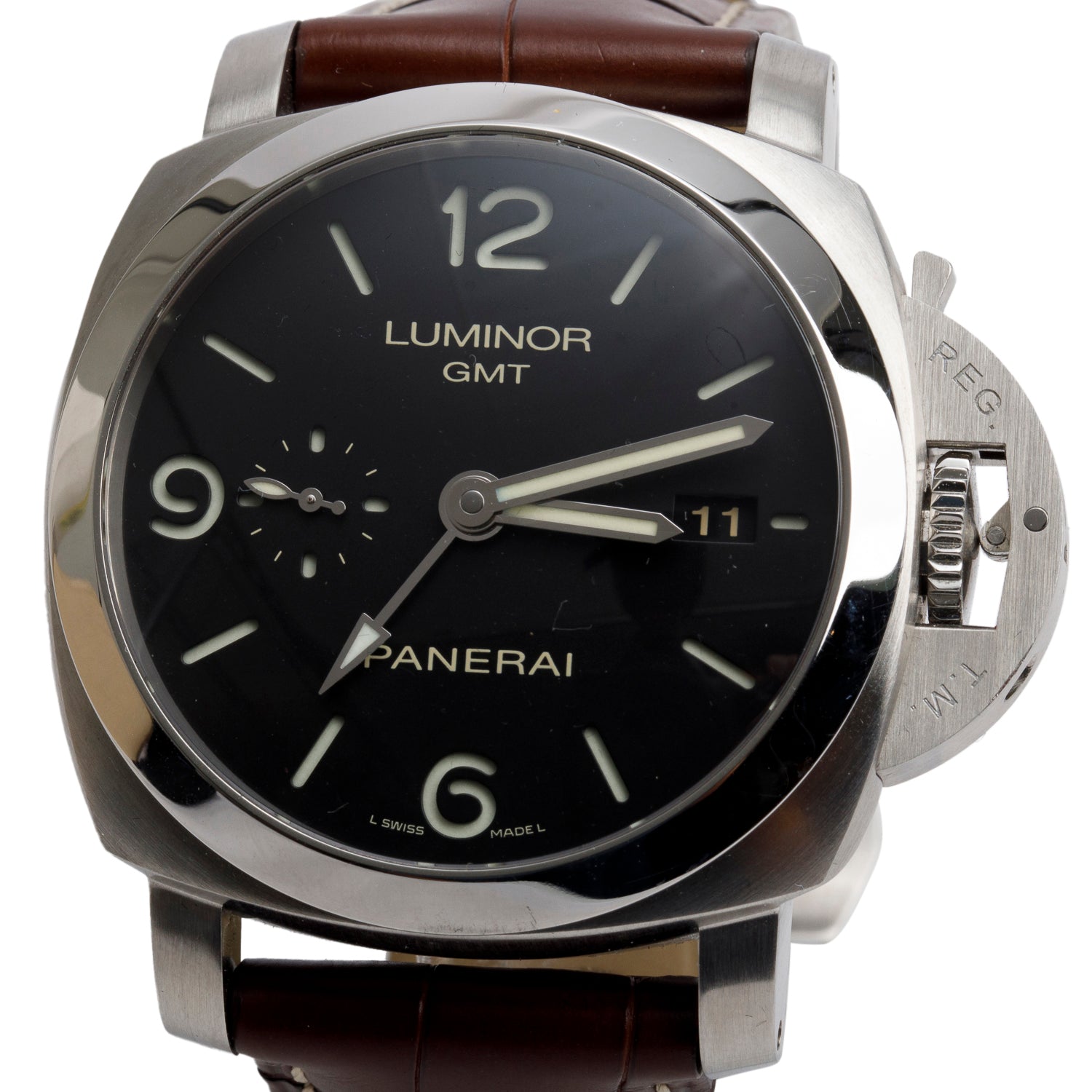 Panerai Stainless Steel Luminor 1950 3 Days 44 MM Automatic GMT Watch Black Dial PAM00320 w/ Box & Papers