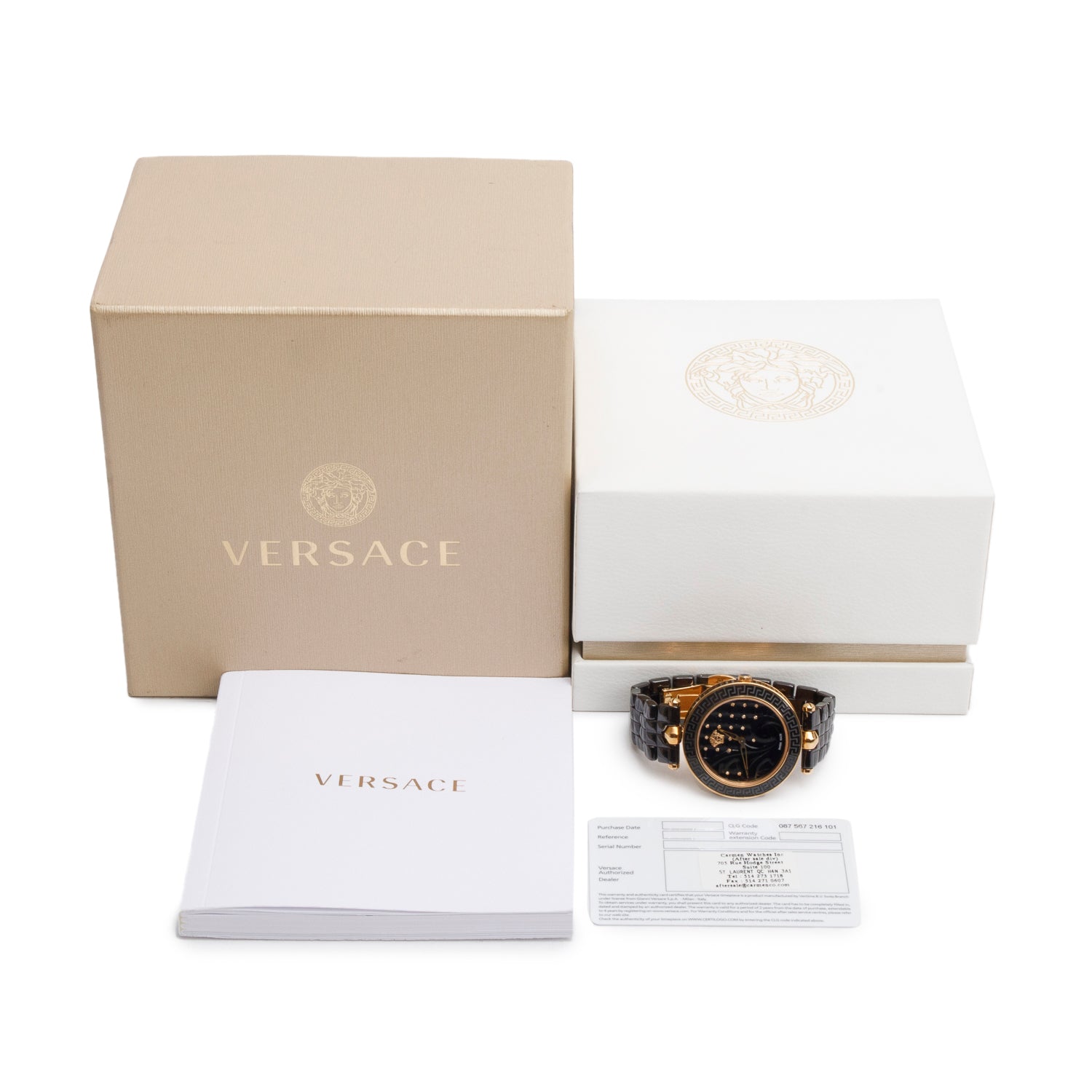 Versace Gold-Plated Stainless Steel & Black Ceramic Vanitas 40 MM Quartz Watch Black Dial w/ Box & Papers