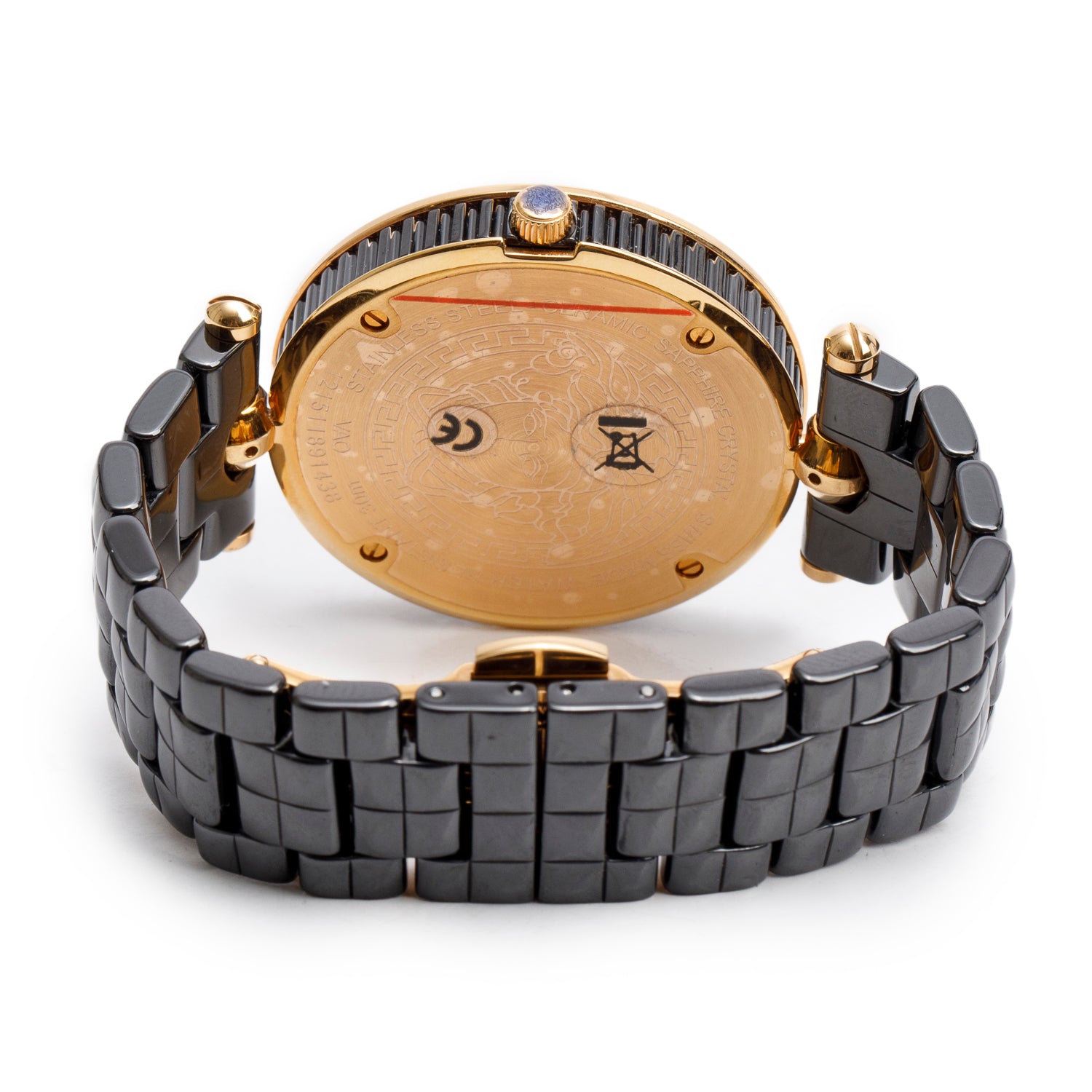 Versace Gold-Plated Stainless Steel & Black Ceramic Vanitas 40 MM Quartz Watch Black Dial w/ Box & Papers