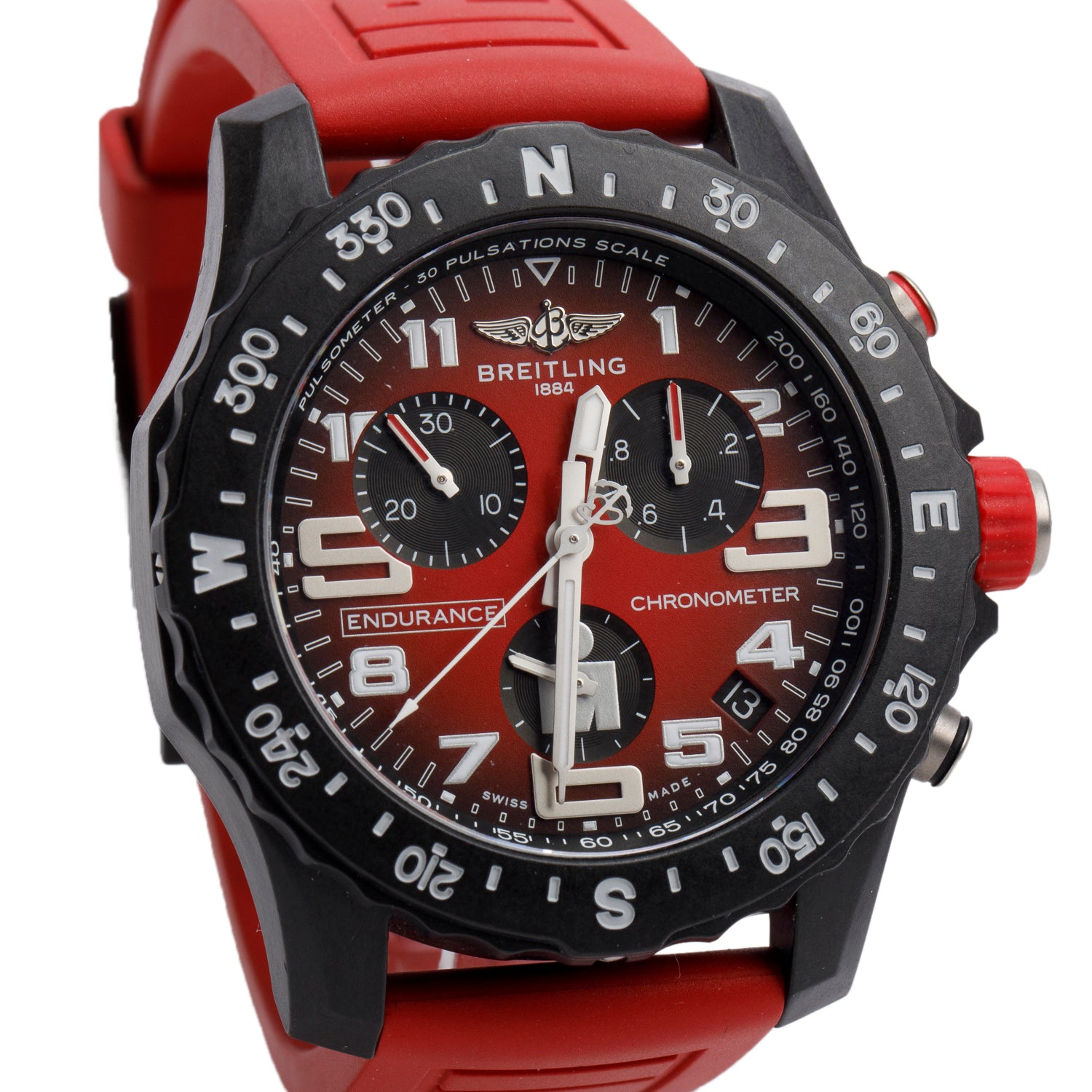 Breitling Breitlight Black Polymer Endurance Pro Ironman 44 MM Watch Red Dial X82310 w/ Box & Papers