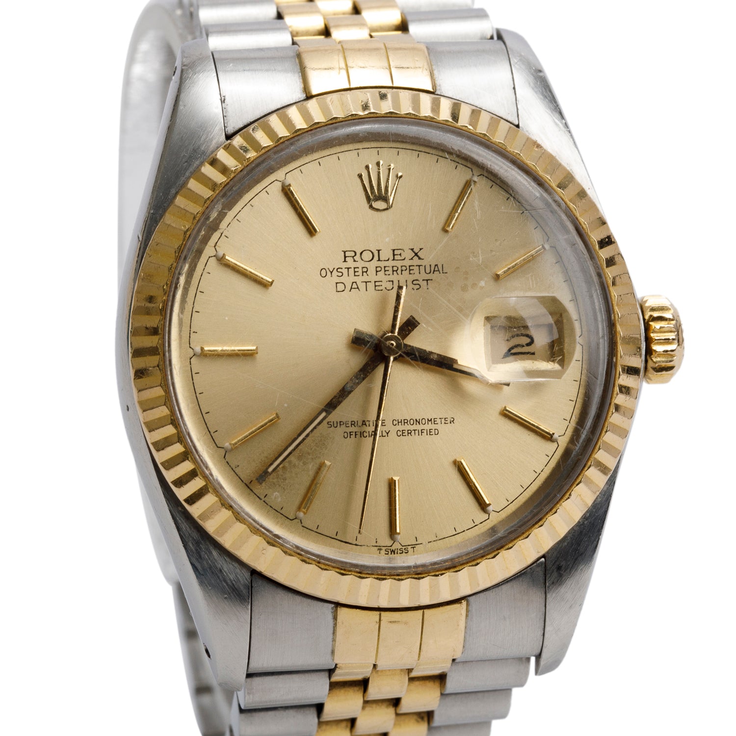 Rolex Stainless Steel & 18k Yellow Gold Datejust 36 MM Watch Gold Dial 16013 w/ Box