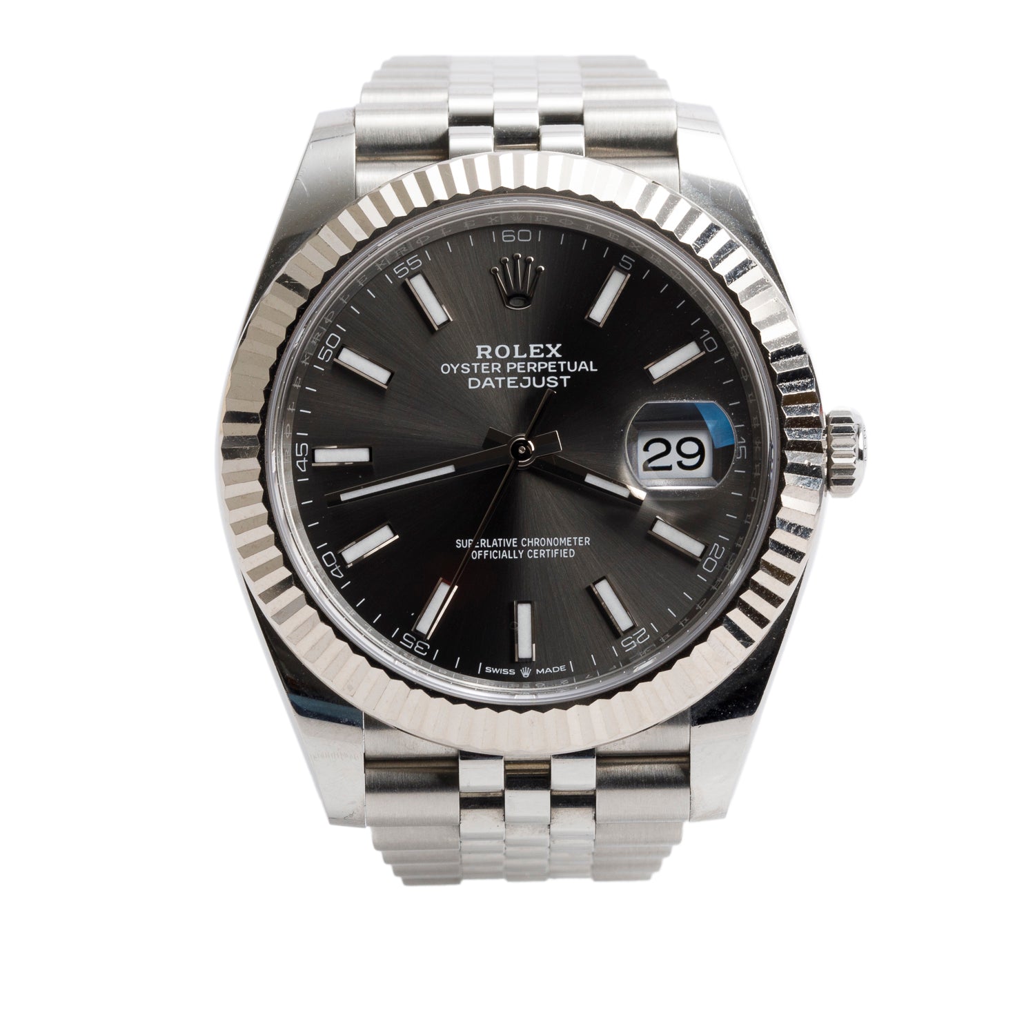 Rolex 2022 Stainless Steel Oyster Perpetual Datejust 41 MM Watch Grey Dial 126334 w/ Box & Papers