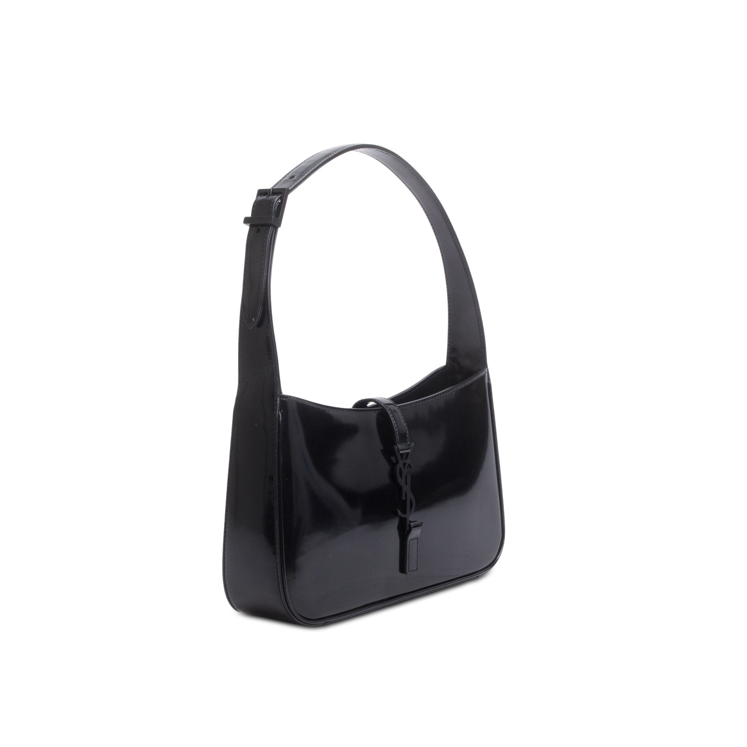 Saint Laurent 2023 Black Patent Leather Monogram Le 5 A 7 Hobo Bag