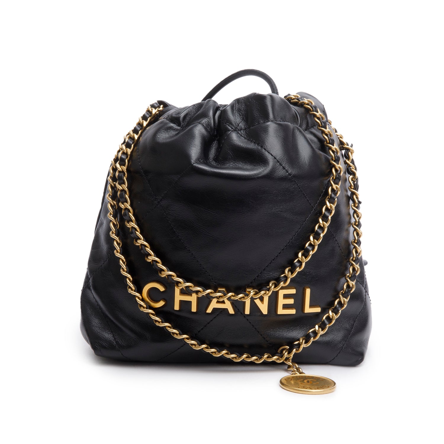 Chanel Black Shiny Calfskin Quilted Mini Chanel 22