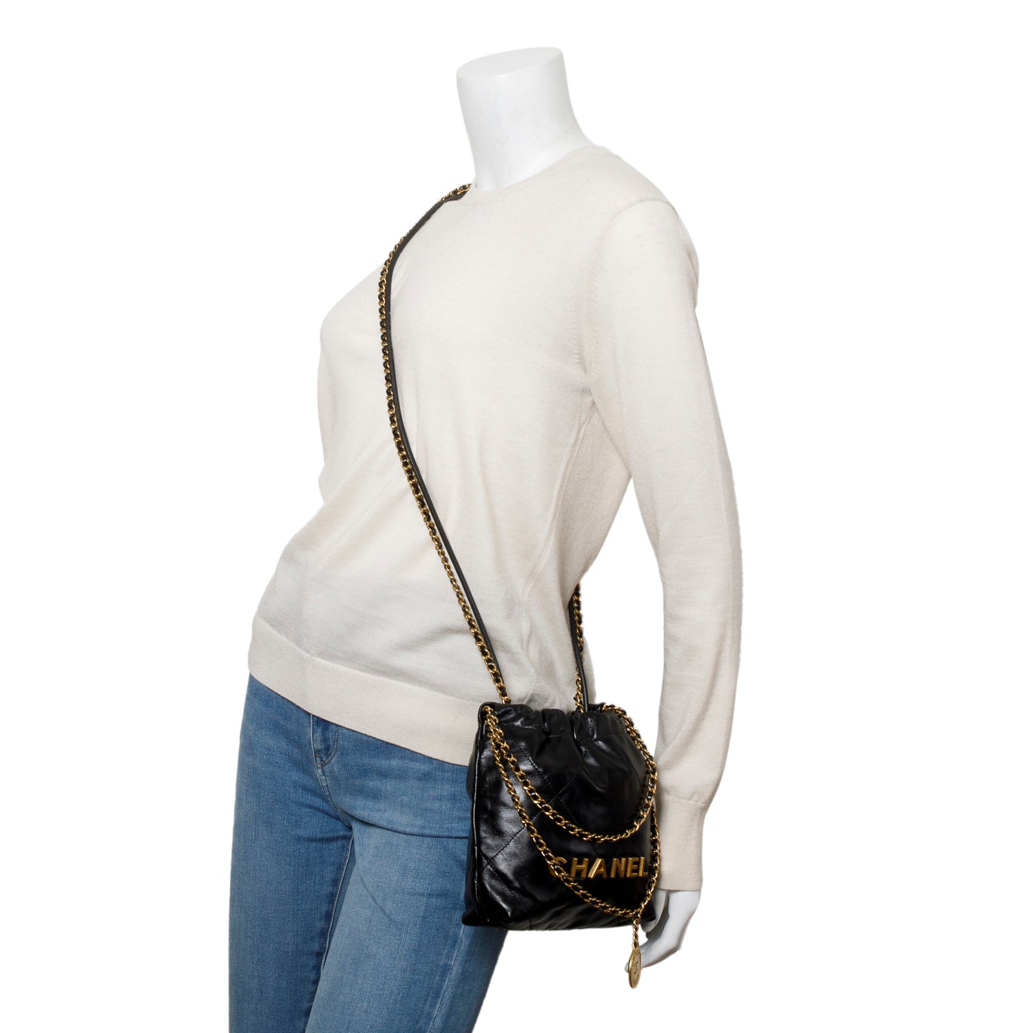 Chanel Black Shiny Calfskin Quilted Mini Chanel 22