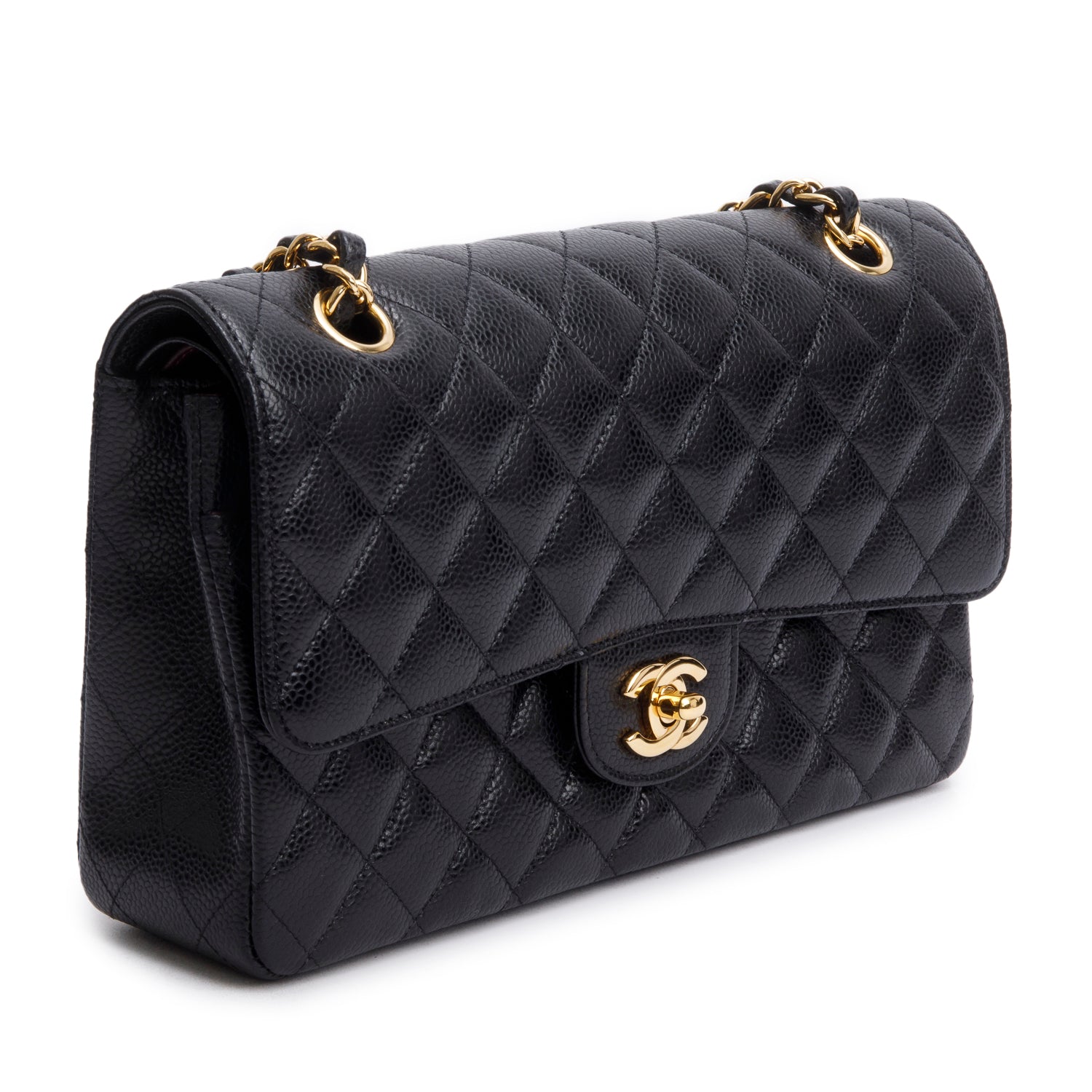 Chanel Black Quilted Caviar Leather Classic Medium Double Flap Bag w/ Box & Authenticity Card