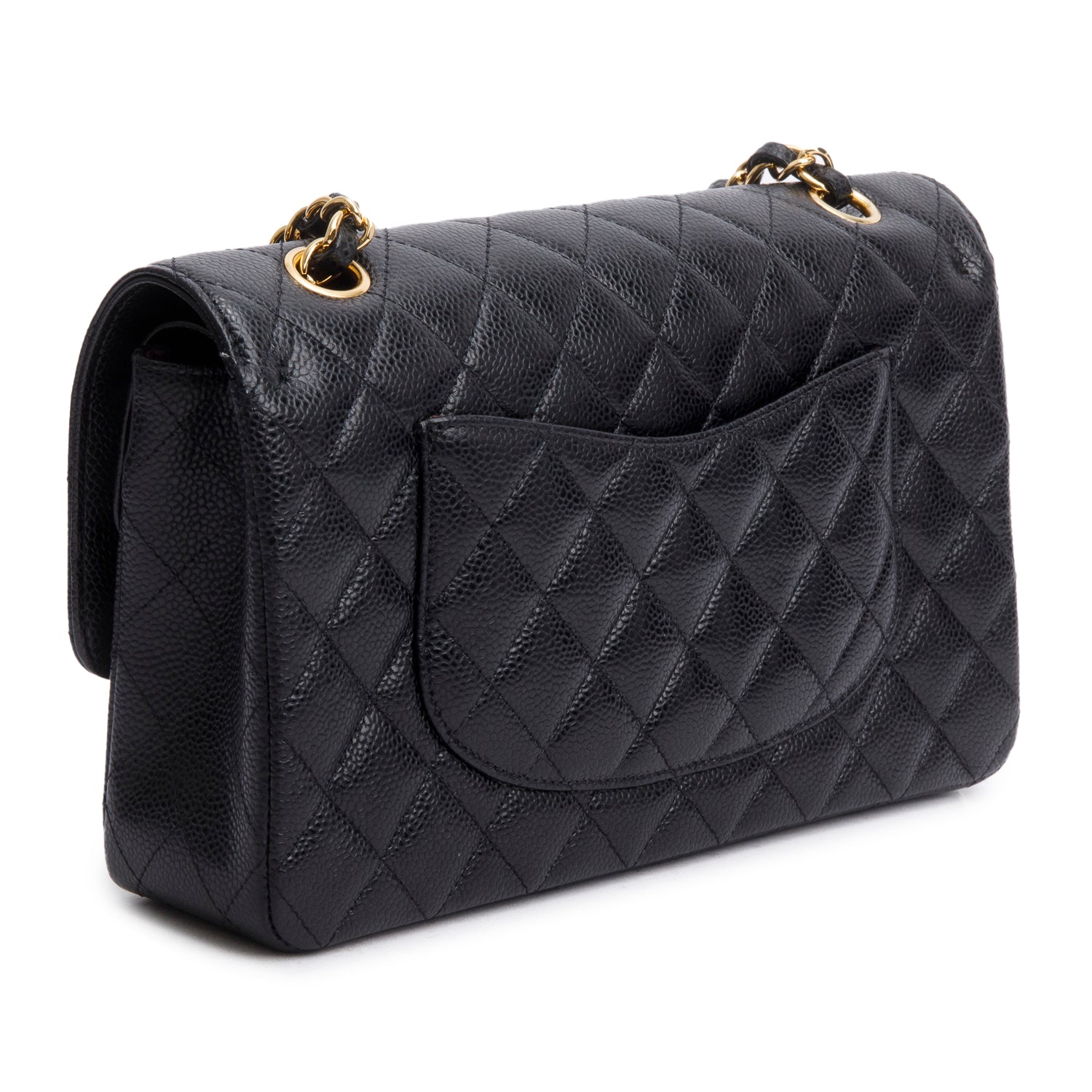 Chanel Black Quilted Caviar Leather Classic Medium Double Flap Bag w/ Box & Authenticity Card