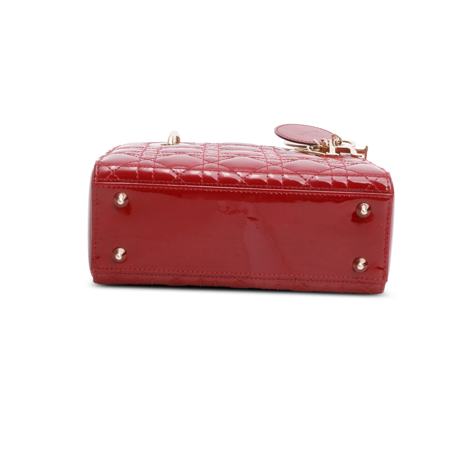 Christian Dior 2022 Red Patent Cannage Leather Small Lady Dior w/ Box, Strap & Authenticity Card