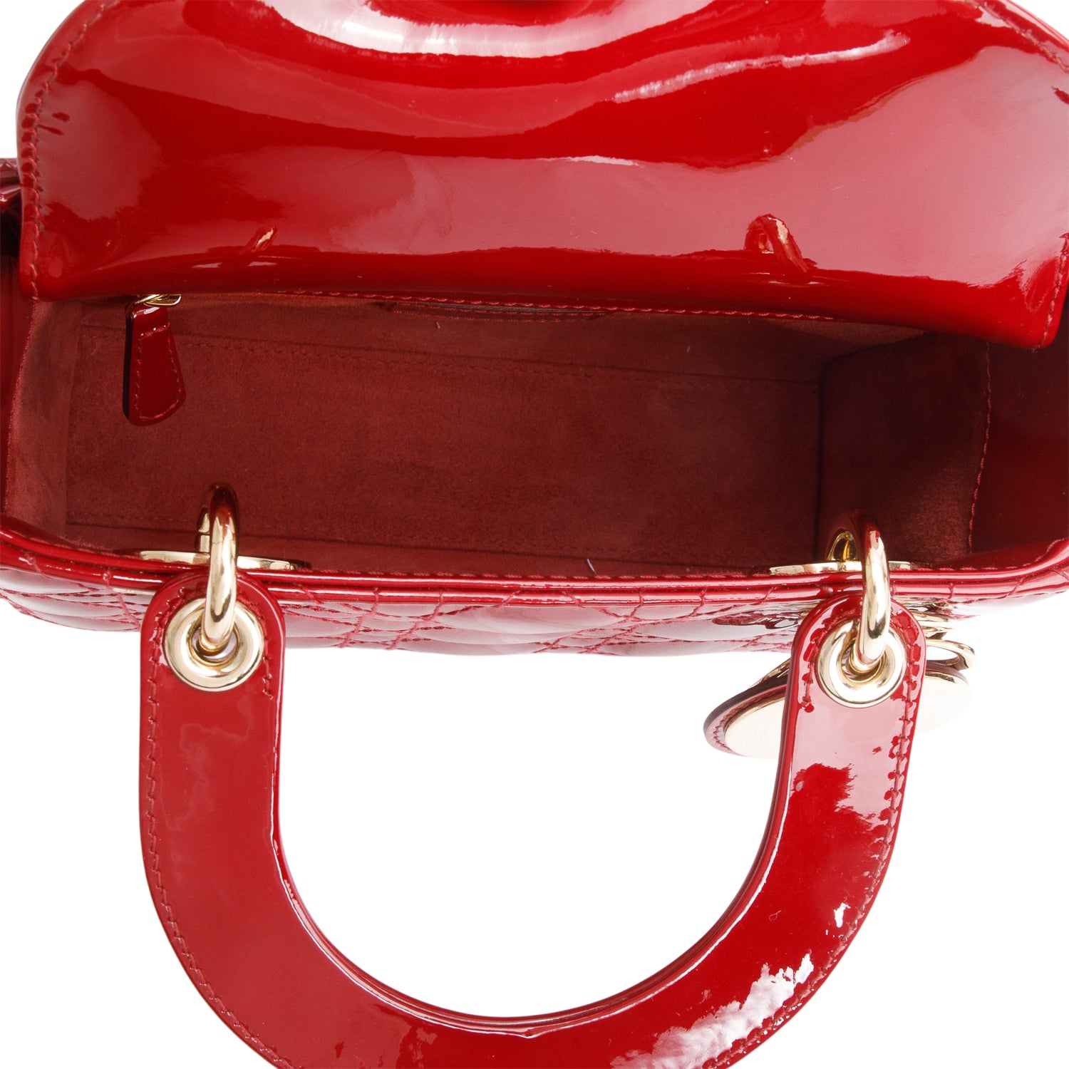 Christian Dior 2022 Red Patent Cannage Leather Small Lady Dior w/ Box, Strap & Authenticity Card