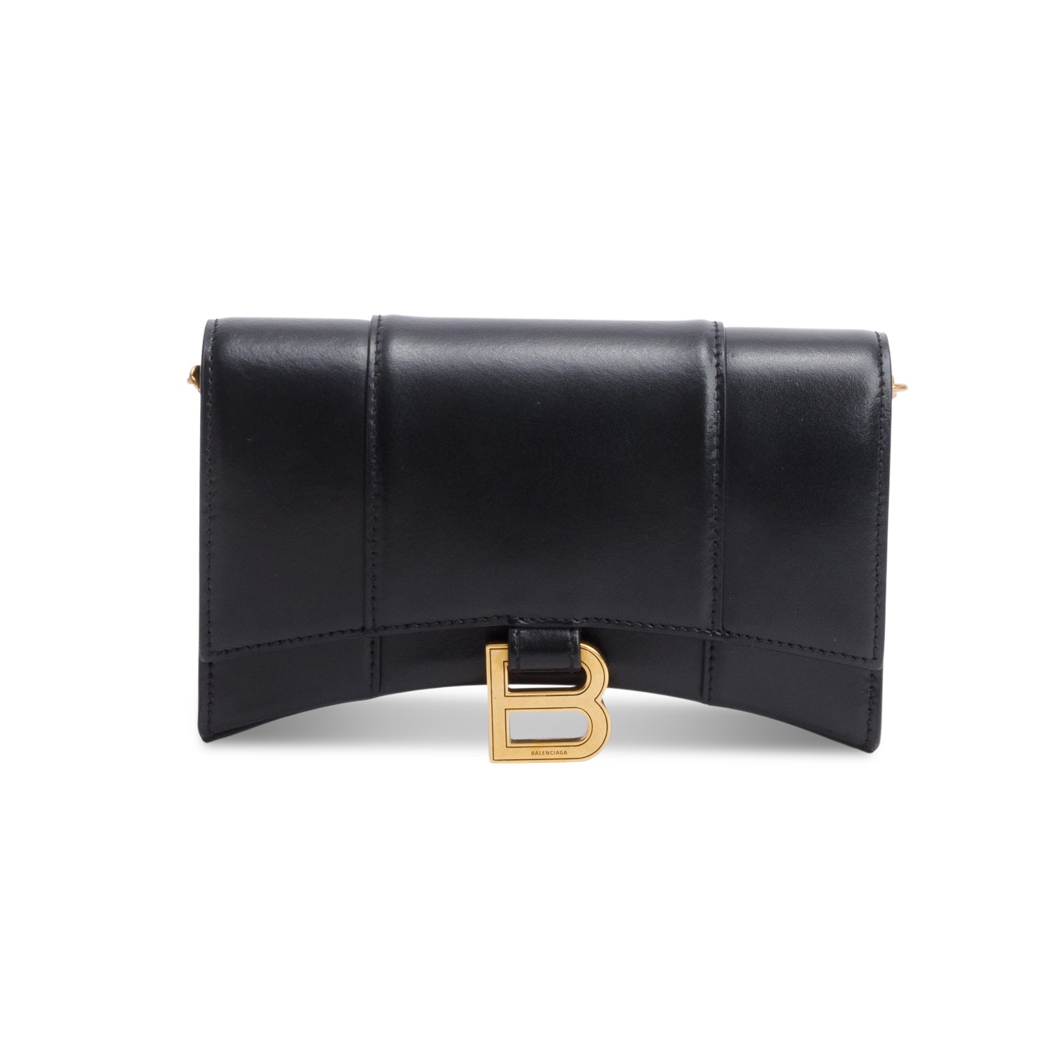 Balenciaga Black Smooth Leather Hourglass Wallet on Chain