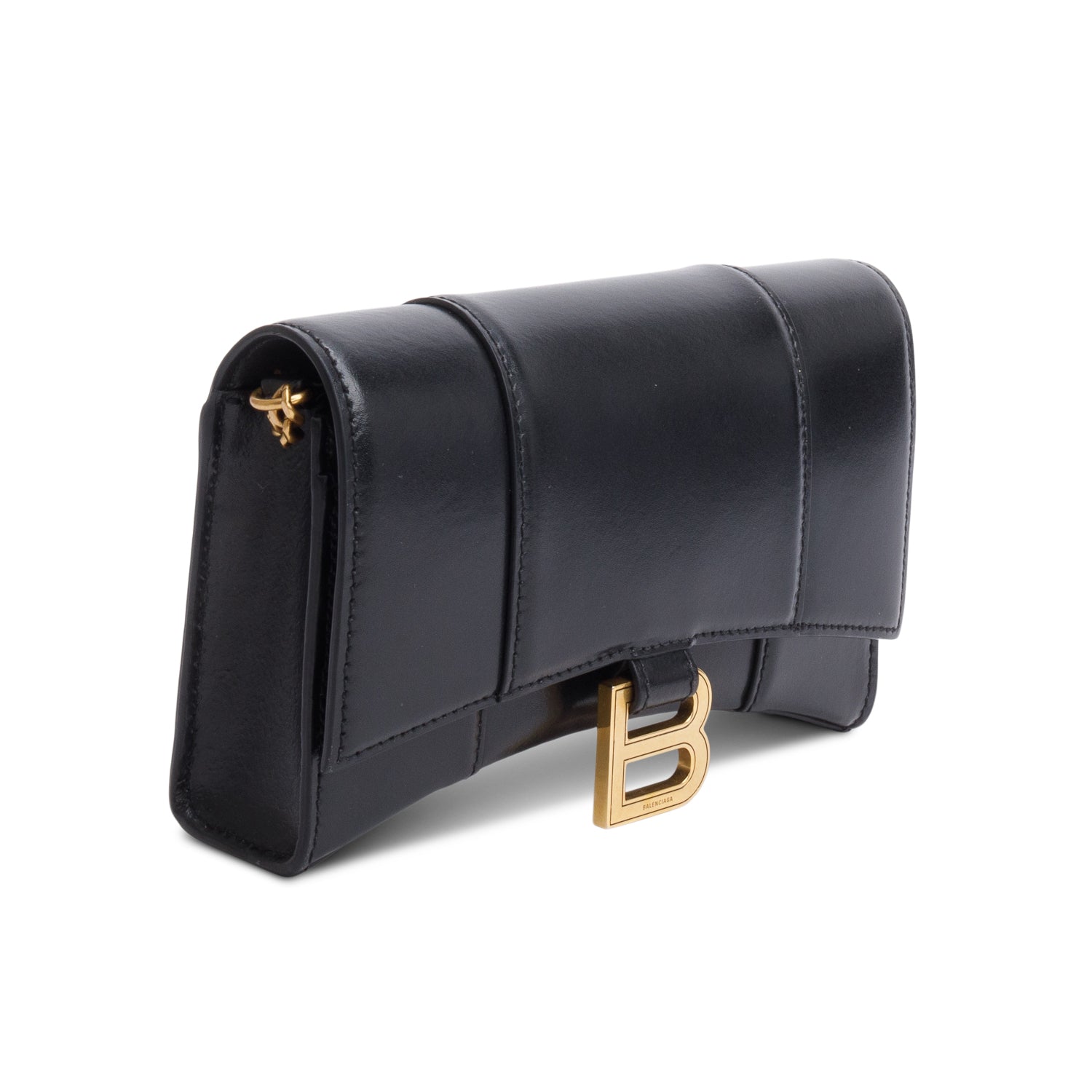 Balenciaga Black Smooth Leather Hourglass Wallet on Chain