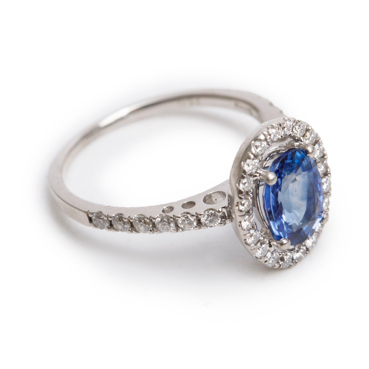 Birks 18k White Gold Blue Sapphire & Diamond Ring, Size 5.5 w/ Box & Certificate