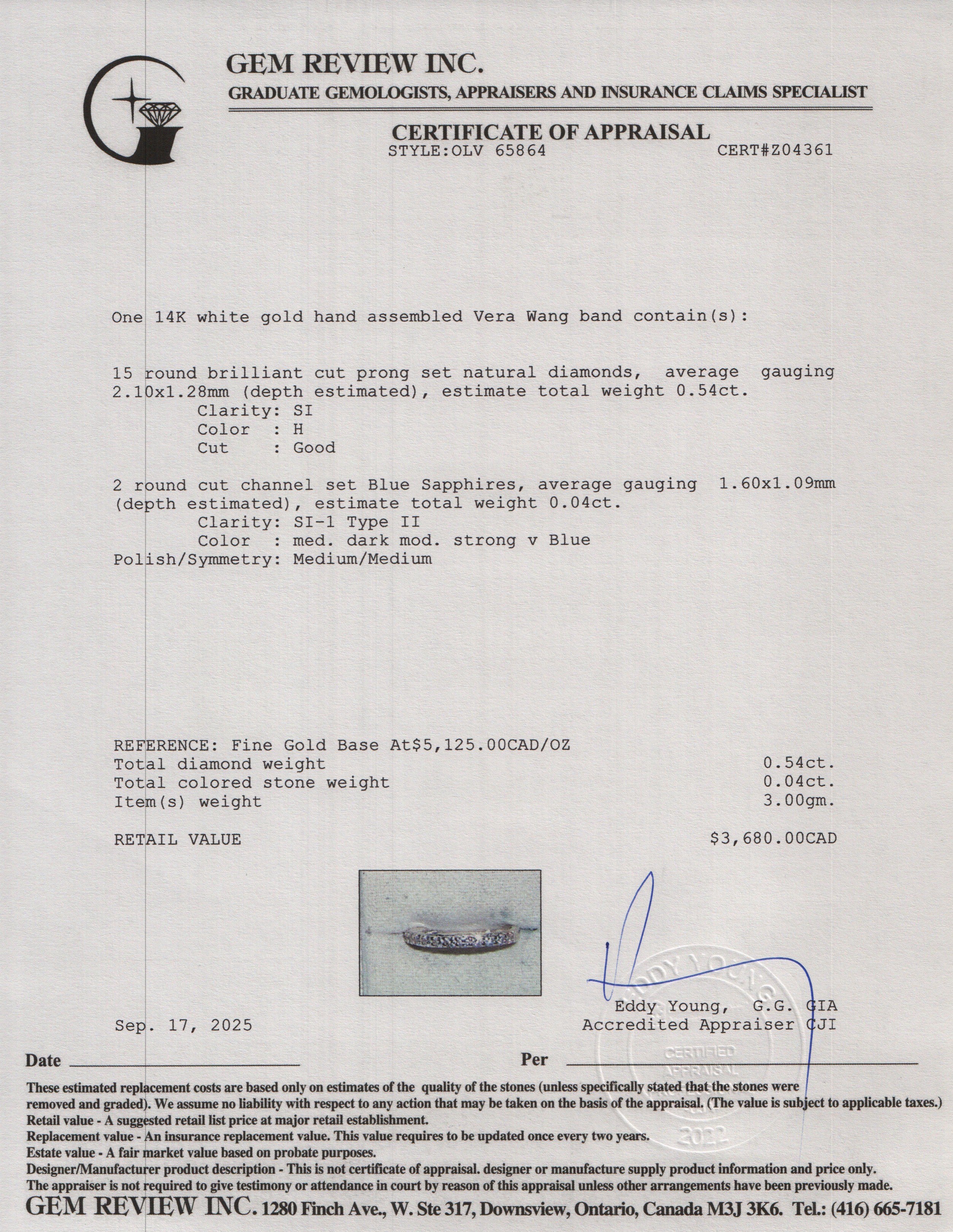 Vera Wang 14k White Gold Love Diamond Band Ring, Size 4.5