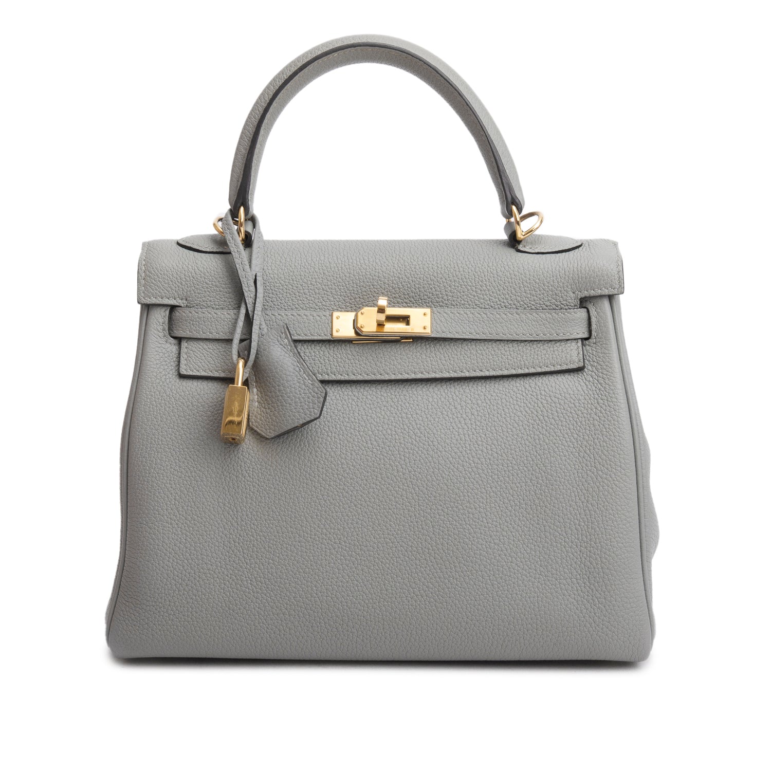 Hermes Gris Mouette Togo Kelly II Retourne 25 w/ Strap & Box