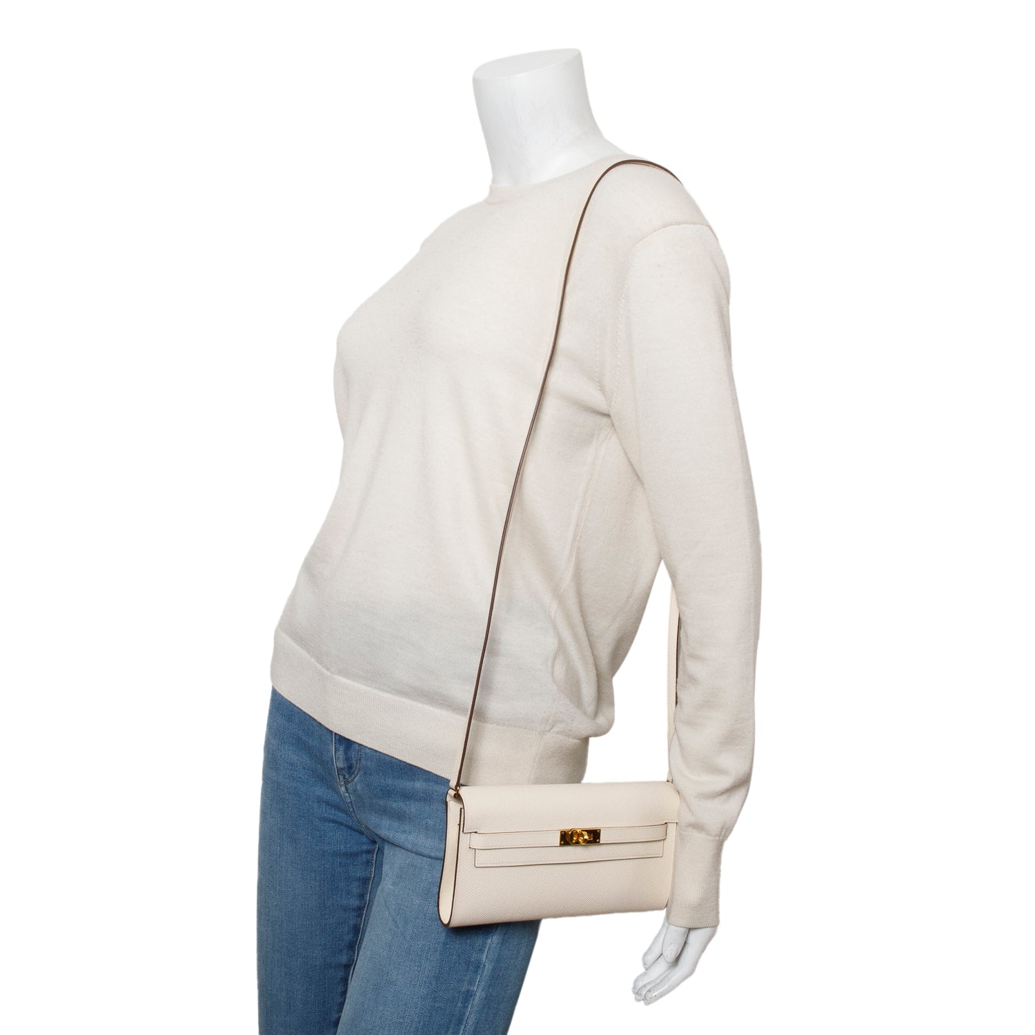 Hermes 2024 Blanc Epsom Leather Kelly Wallet To Go w/ Strap & Box