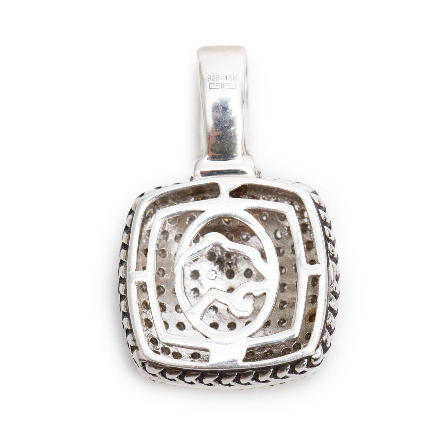Effy Sterling Silver & 18k Yellow Gold Pave Diamond Cushion Pendant