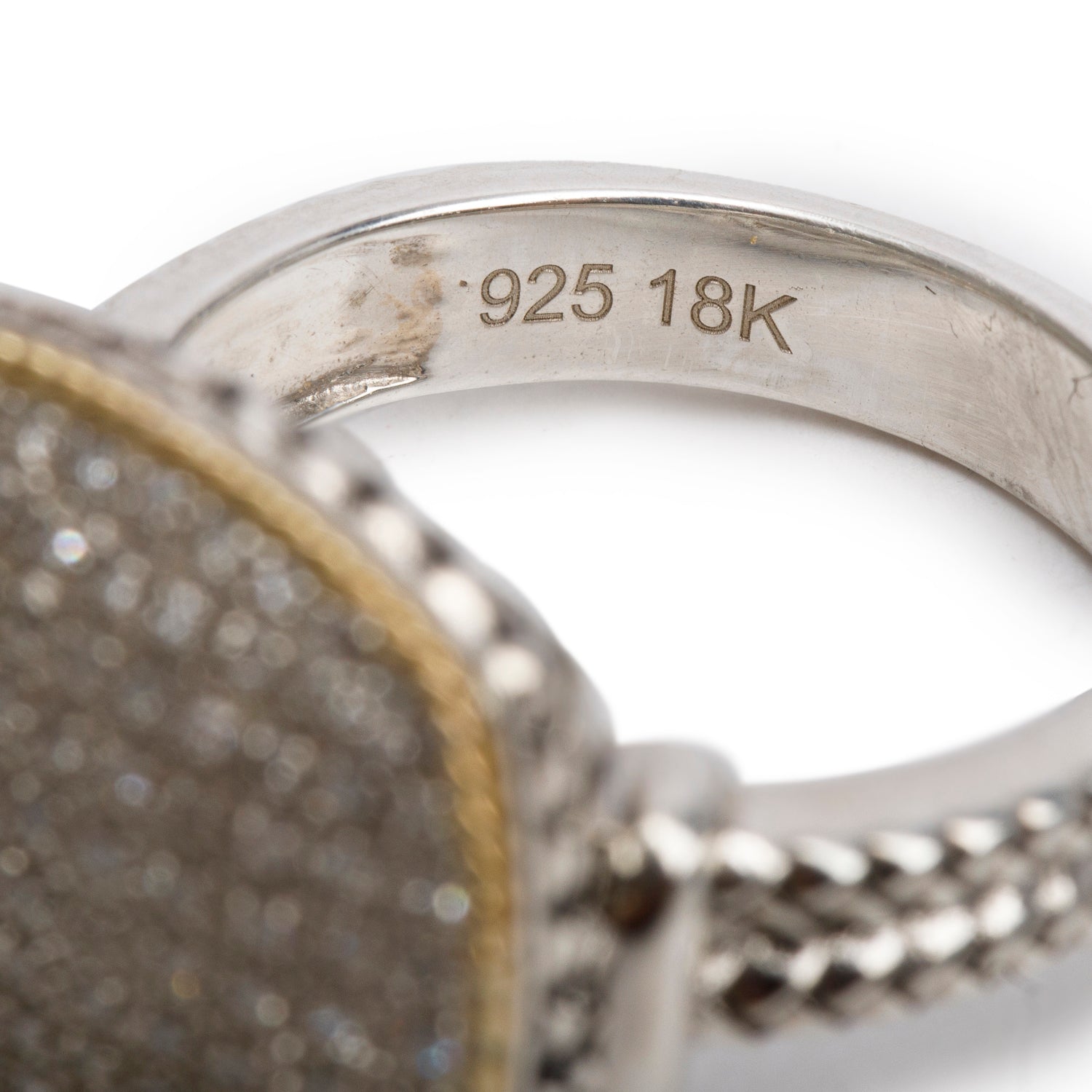 Effy Sterling Silver and 18k Yellow Gold Pave Diamond Cushion Top Ring, Size 7 w/ Box