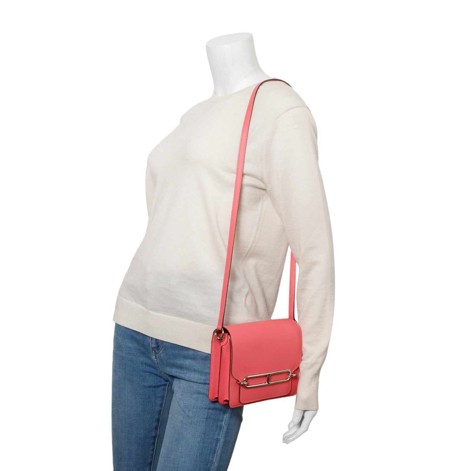 Hermes Rose Azalee Veau Evercolor Mini Sac Roulis 18 w/ Box