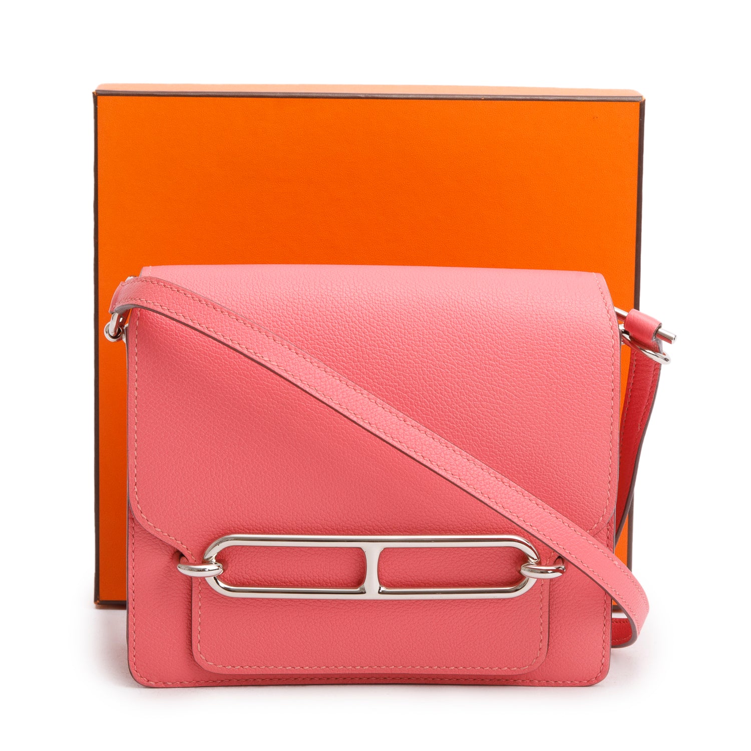 Hermes Rose Azalee Veau Evercolor Mini Sac Roulis 18 w/ Box