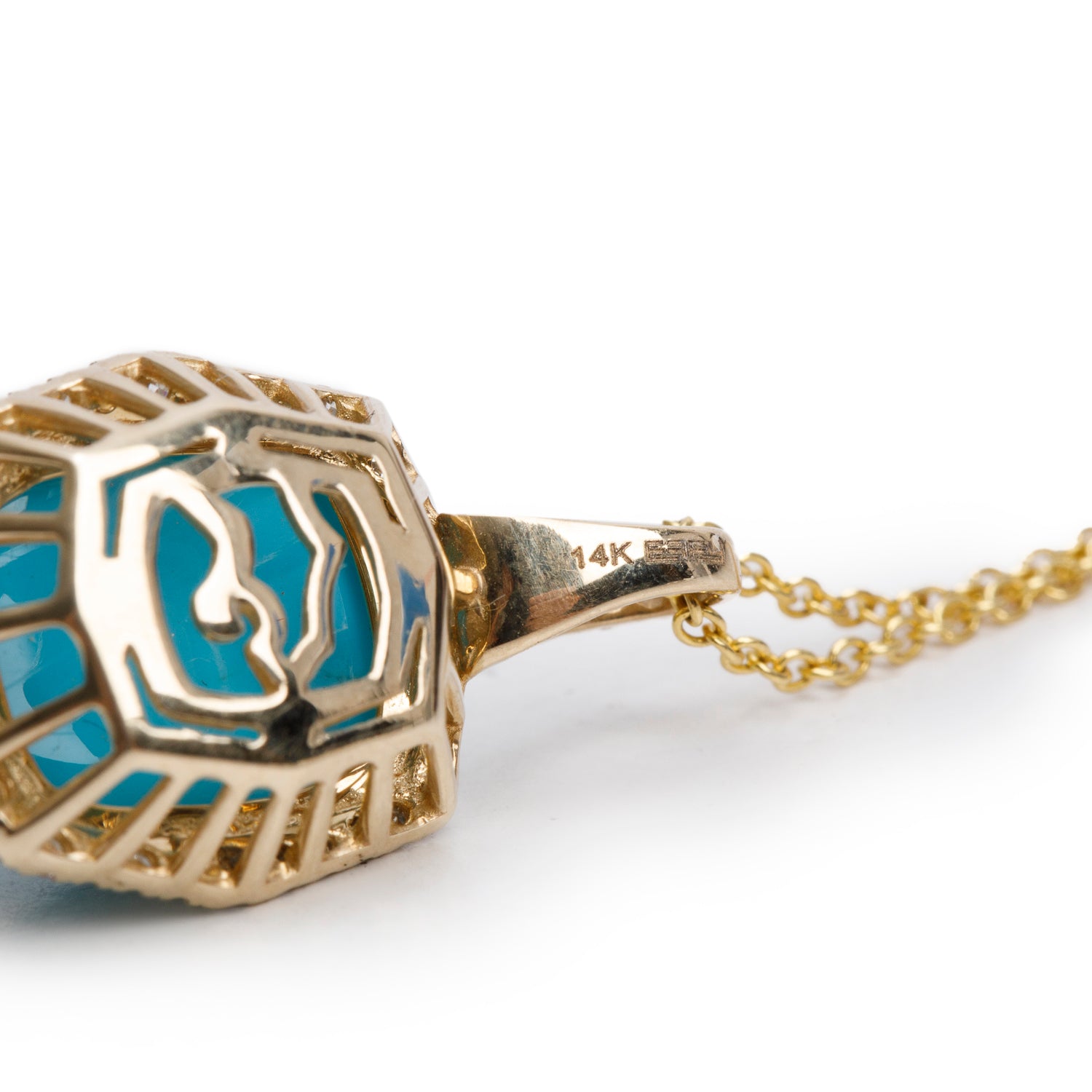 Effy 14k Yellow Gold Turquoise & Diamond Pendant Necklace w/ Box