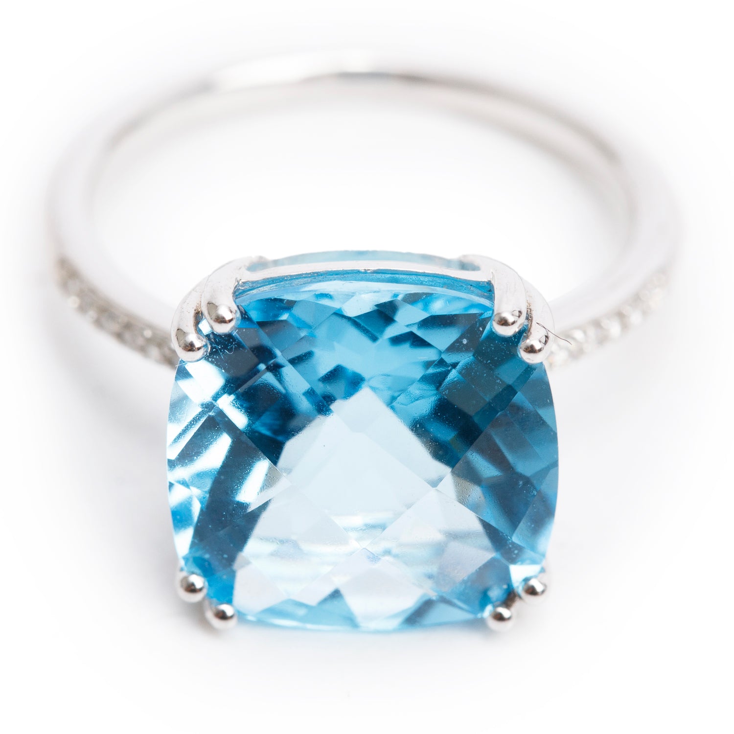 Effy 14k White Gold Blue Topaz & Diamond Ring, Size 7