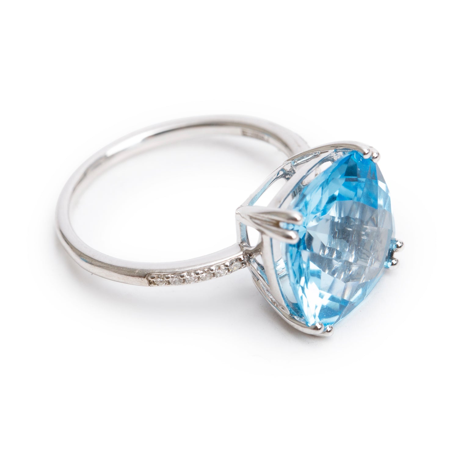 Effy 14k White Gold Blue Topaz & Diamond Ring, Size 7