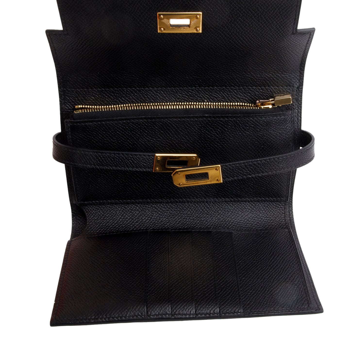 Hermes Noir Epsom Leather Kelly Depliant Medium Trifold Wallet w/ Box