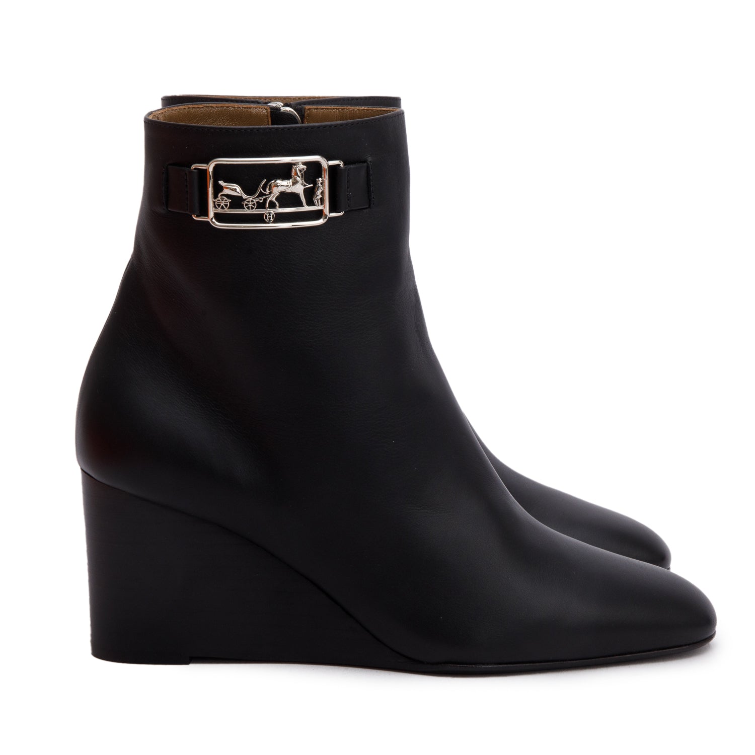 Hermes Black Calfskin Leather Kelly Andrene Ankle Boots, Size 38.5 w/ Box