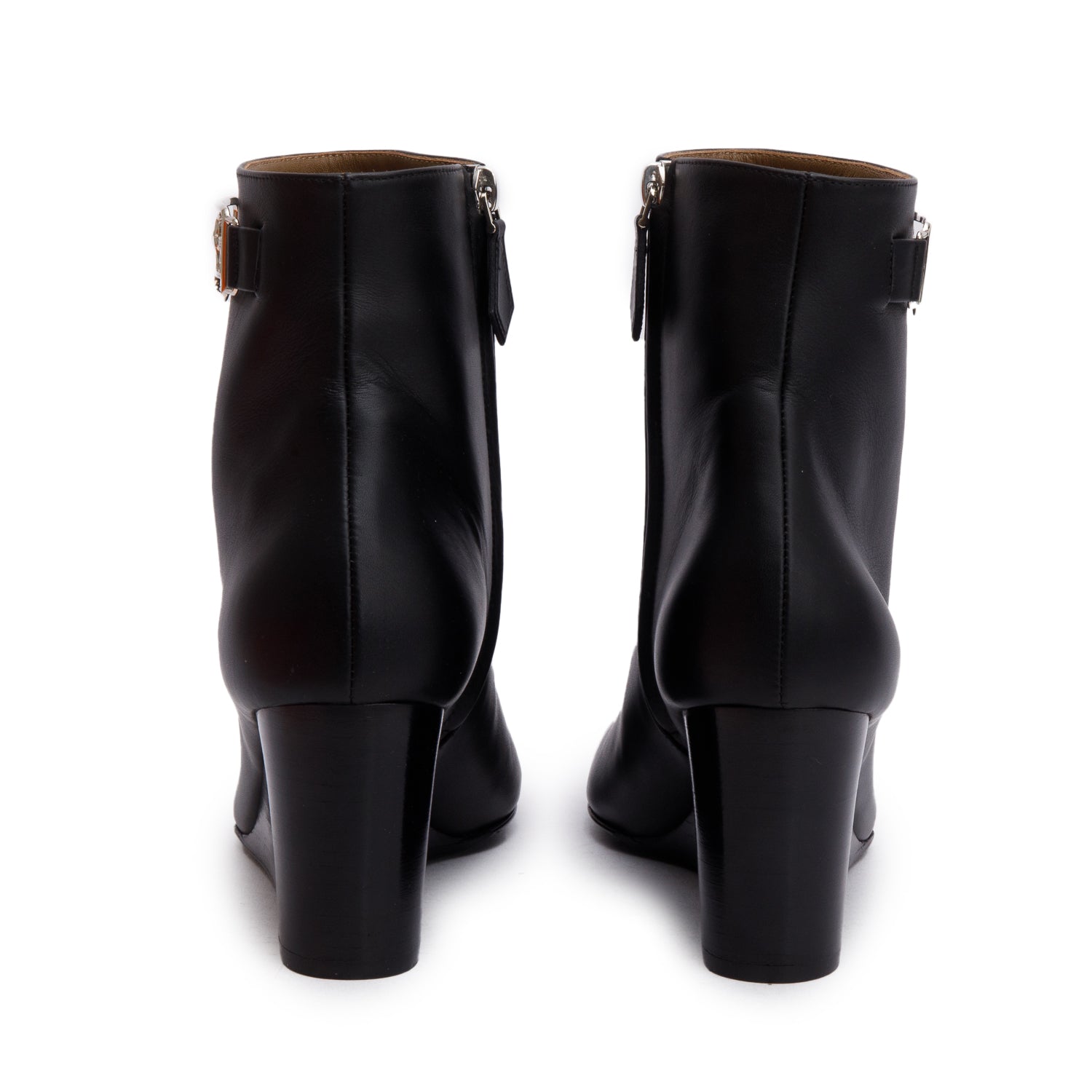 Hermes Black Calfskin Leather Kelly Andrene Ankle Boots, Size 38.5 w/ Box