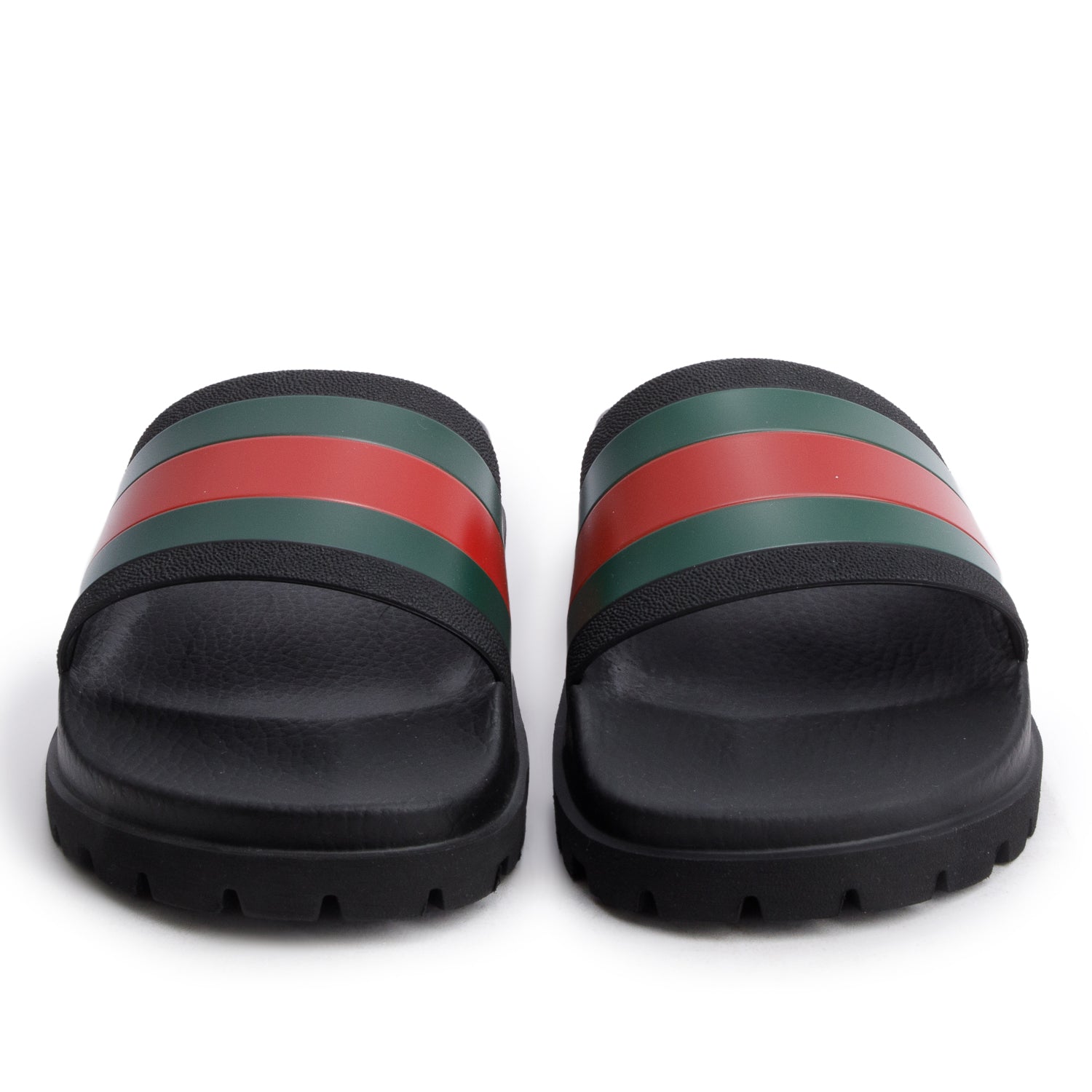 Gucci Black, Green & Red Web Accent Rubber Slides, Men's Size 7 w/ Box