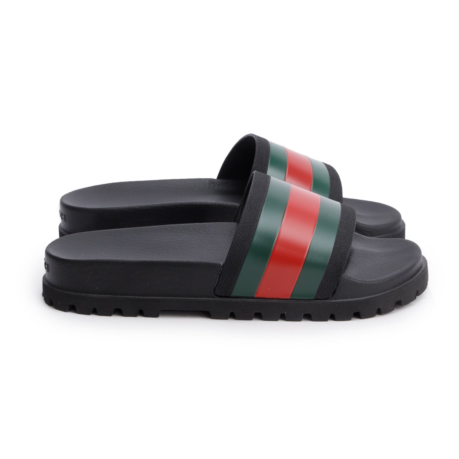 Gucci Black, Green & Red Web Accent Rubber Slides, Men's Size 7 w/ Box