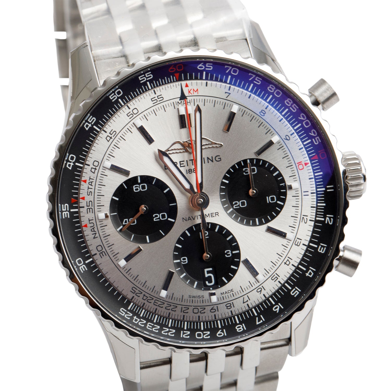 Breitling 2025 Stainless Steel Navitimer B01 43 MM Automatic Chronograph Watch Silver Dial AB0138 w/ Box & Papers
