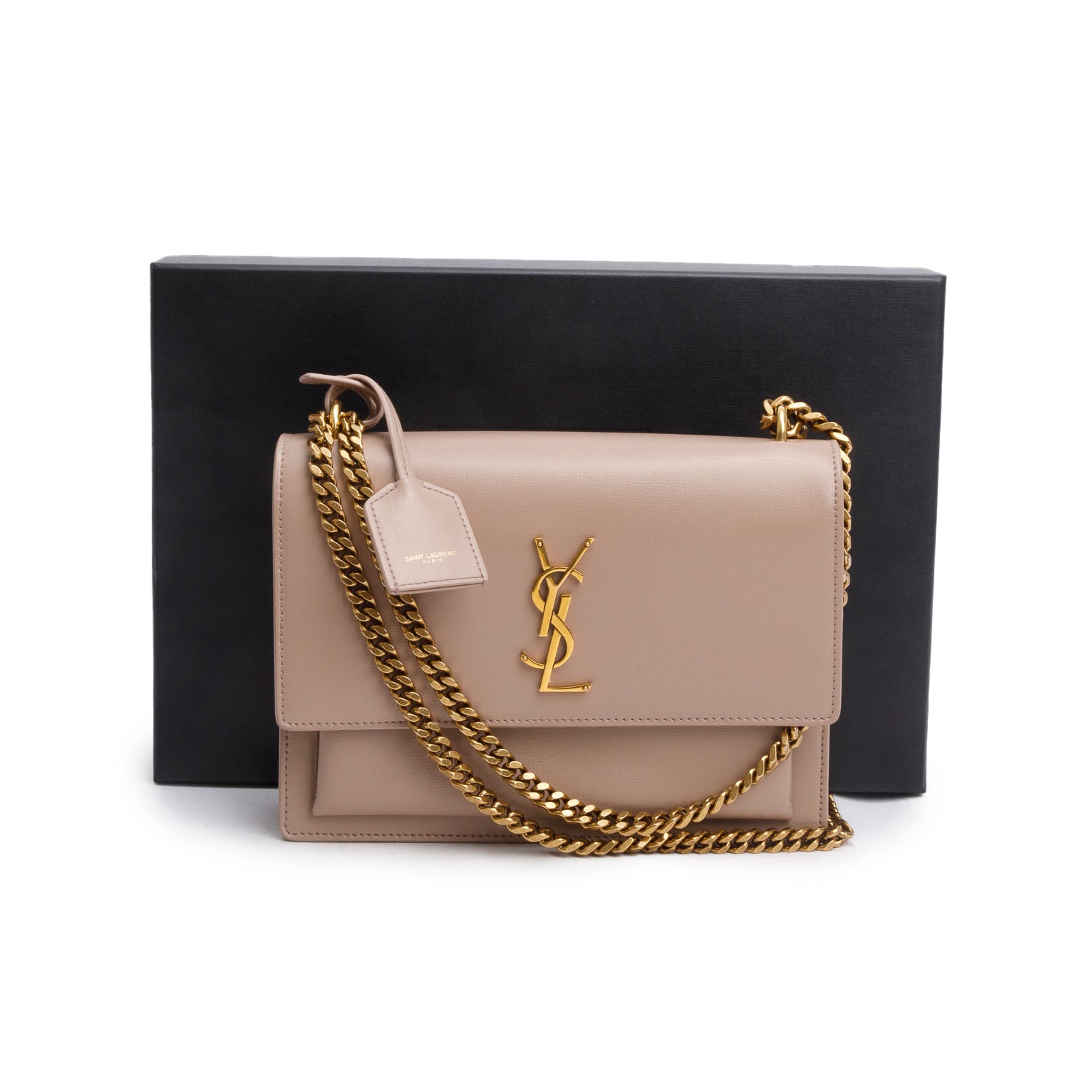 Saint Laurent 2023 Dark Beige Smooth Leather Medium Sunset Bag w/ Box