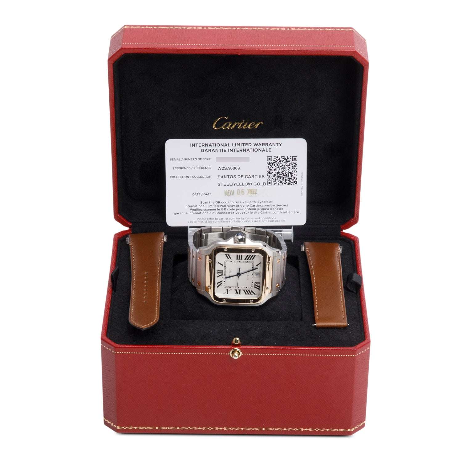 Cartier 2022 Stainless Steel & 18k Yellow Gold Santos de Cartier Automatic Watch, Large Model 4072 w/ Box, Papers & Extra Strap